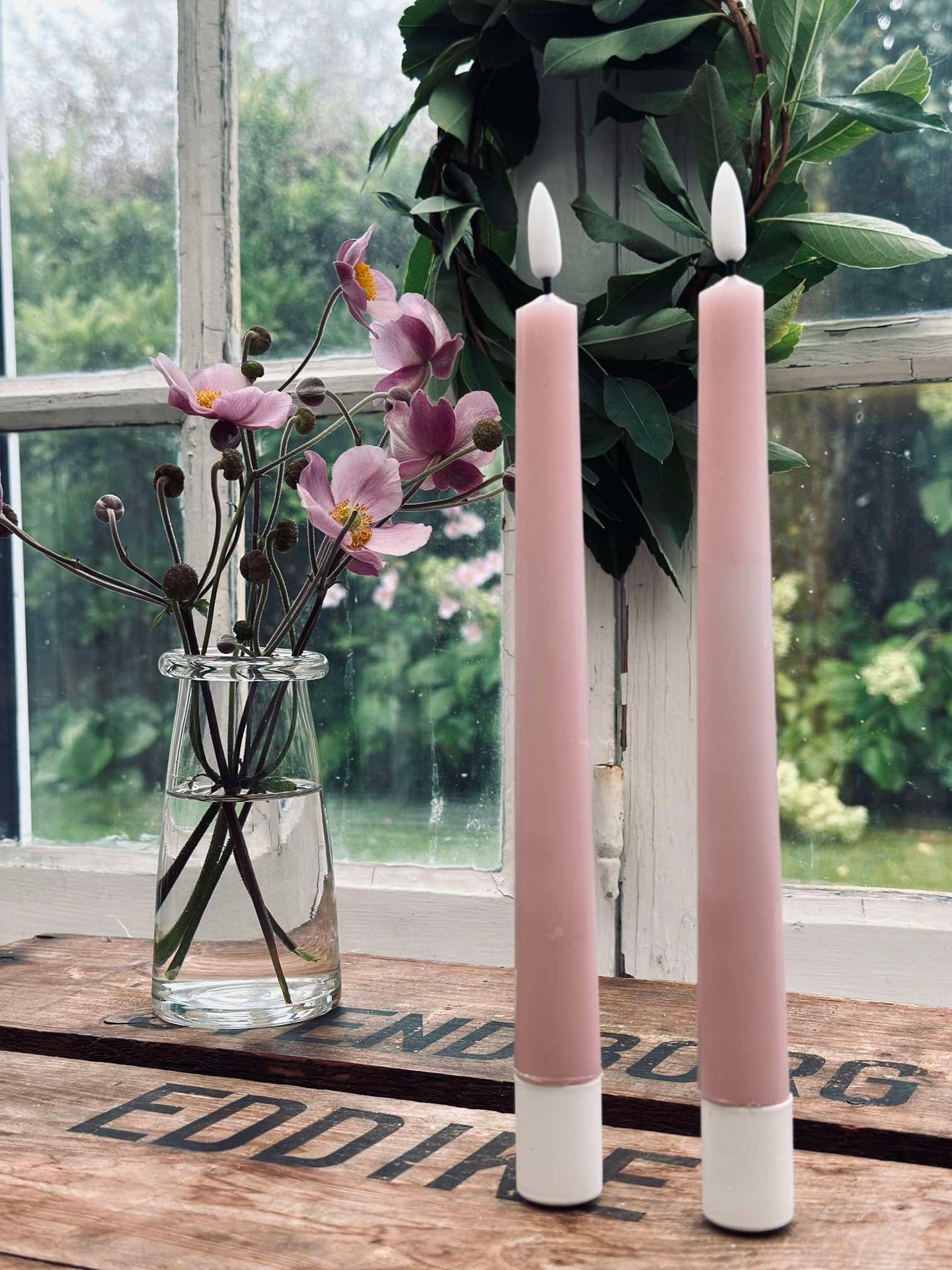 Stagelys / Sæt med 2 stk og fjernbetjening – Rosa 24 cm