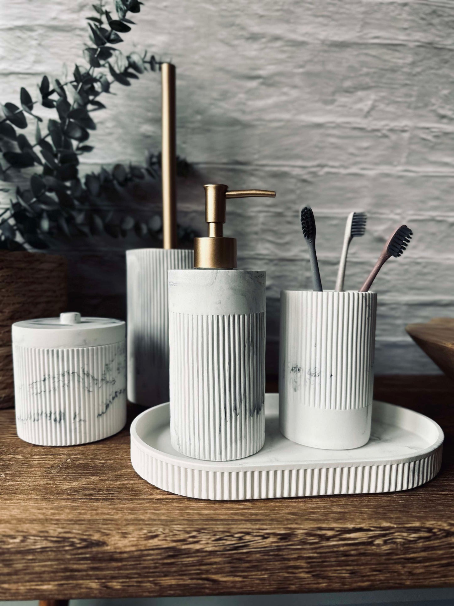 Krukke med låg i marmor look