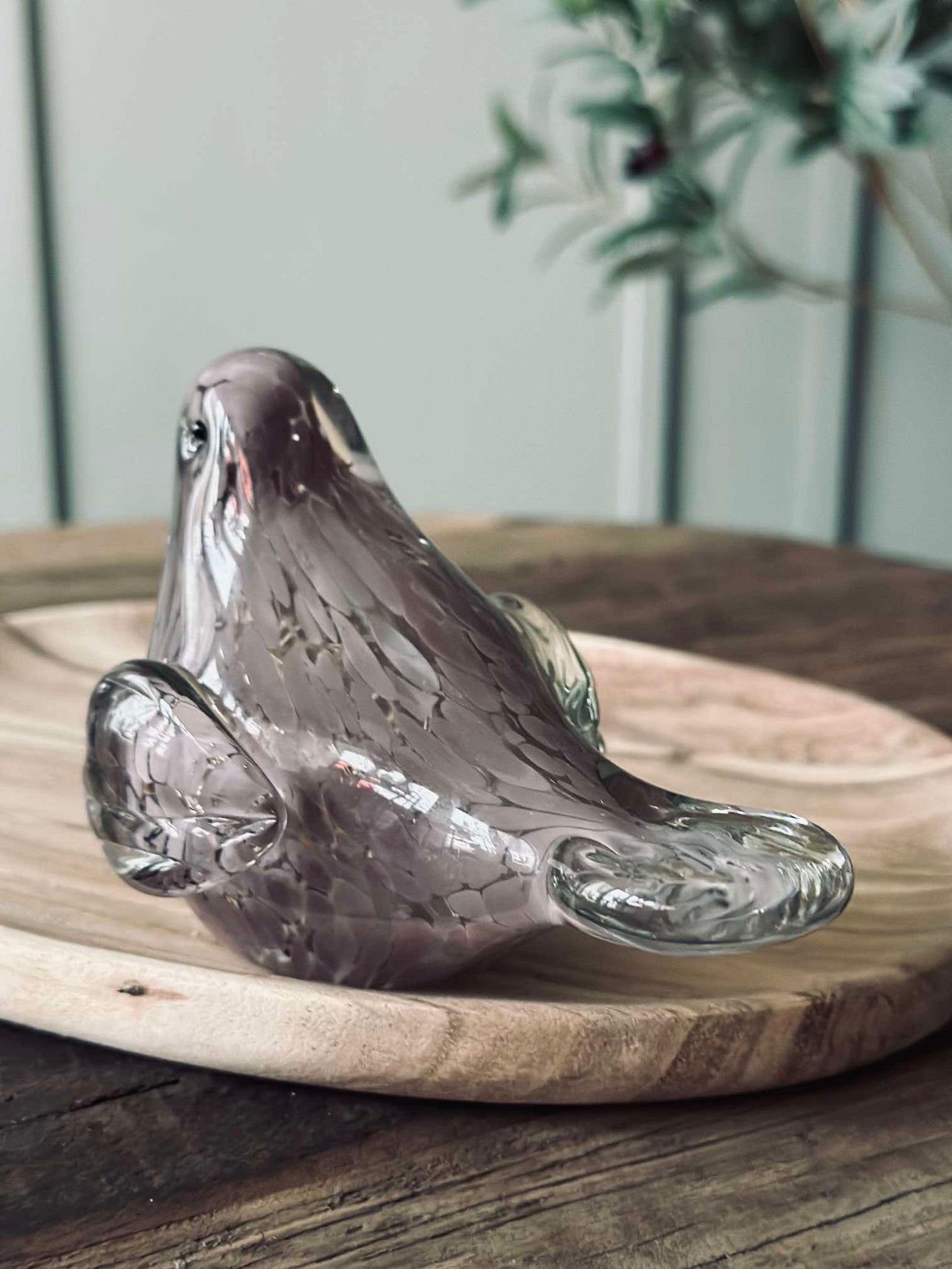 LED Fugl i mundblæst glas - Old Rose