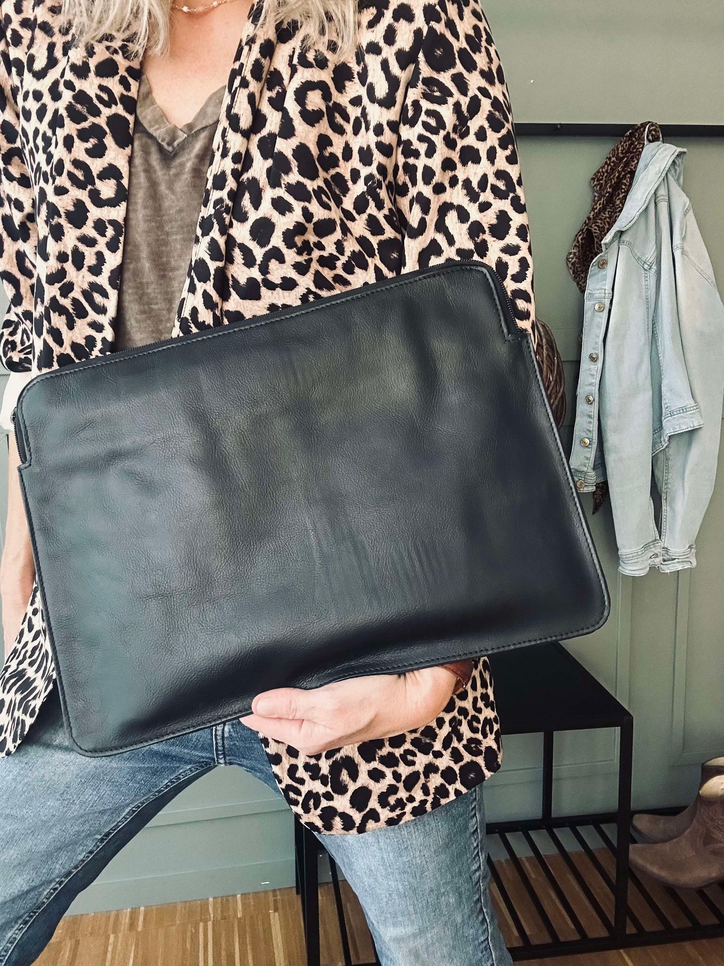 Laptop sleeve - Sort bøffellæder