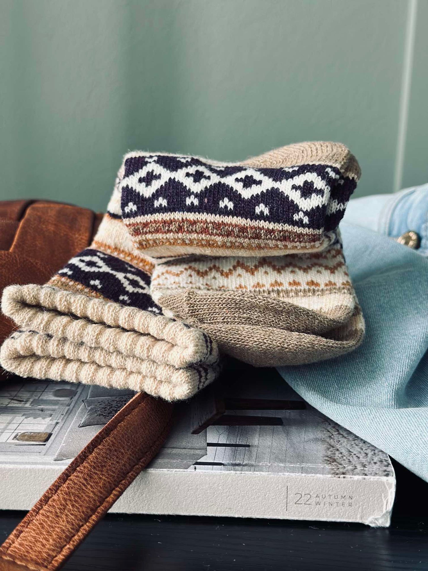 Strømper i flotte farver - Beige mix