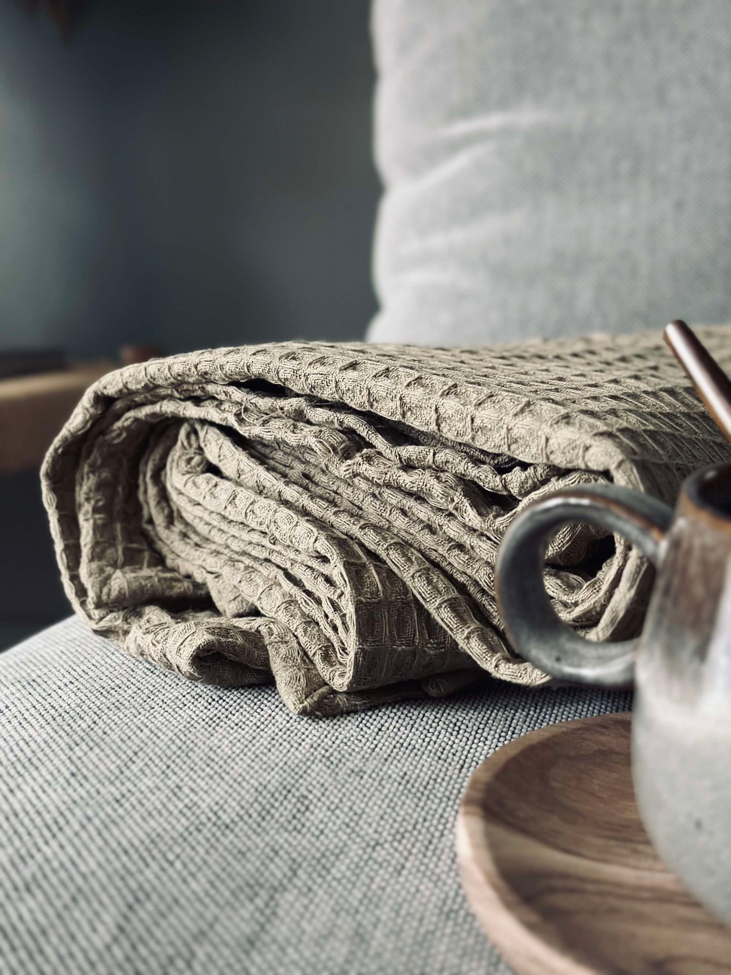 Plaid Stone-washed Vaflet Bomuld - Mørk Beige