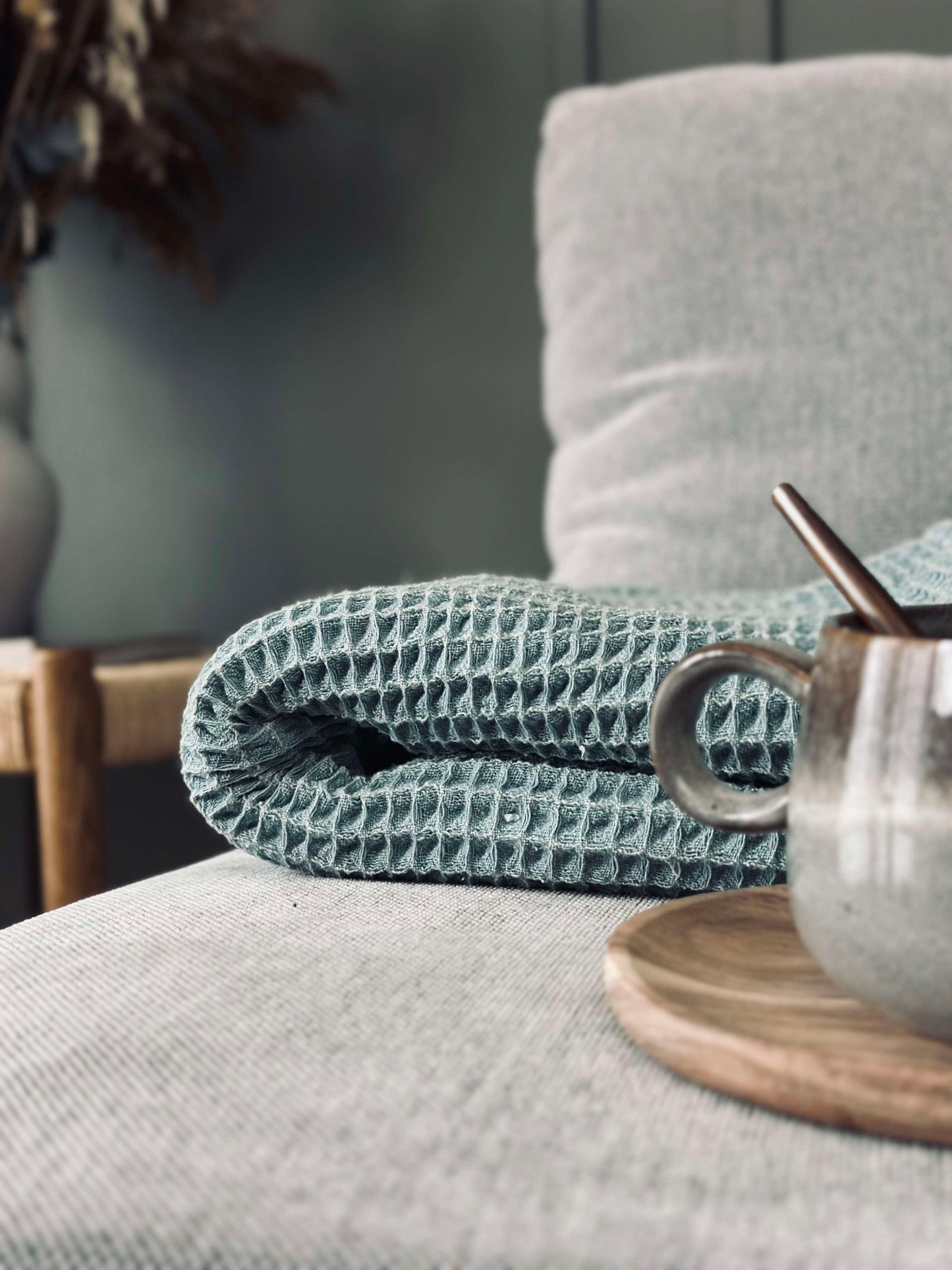 Plaid Stone-washed Vaflet Bomuld - Petrol