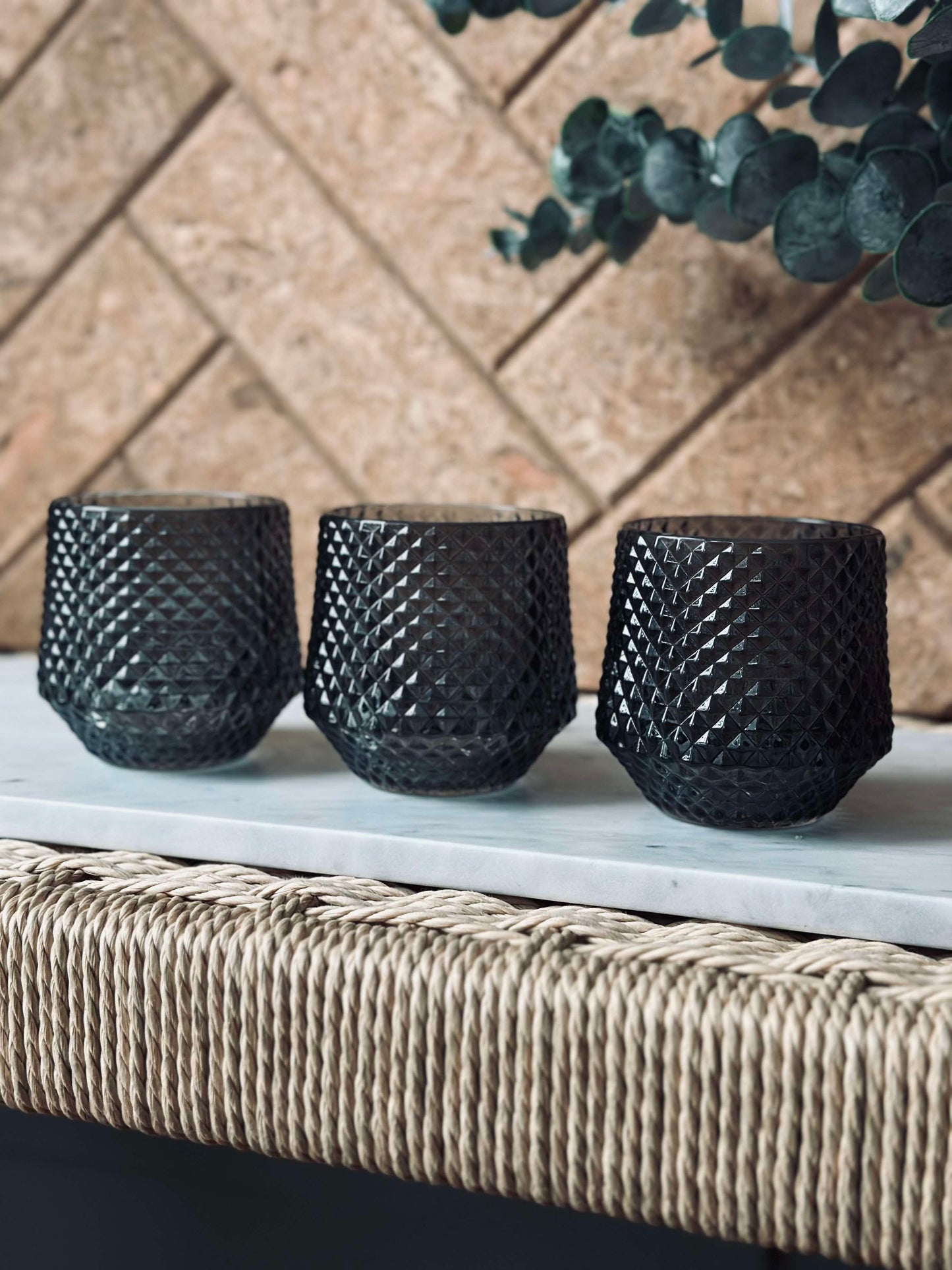 Lysestager i glas Grå - Sæt af 3 stk.
