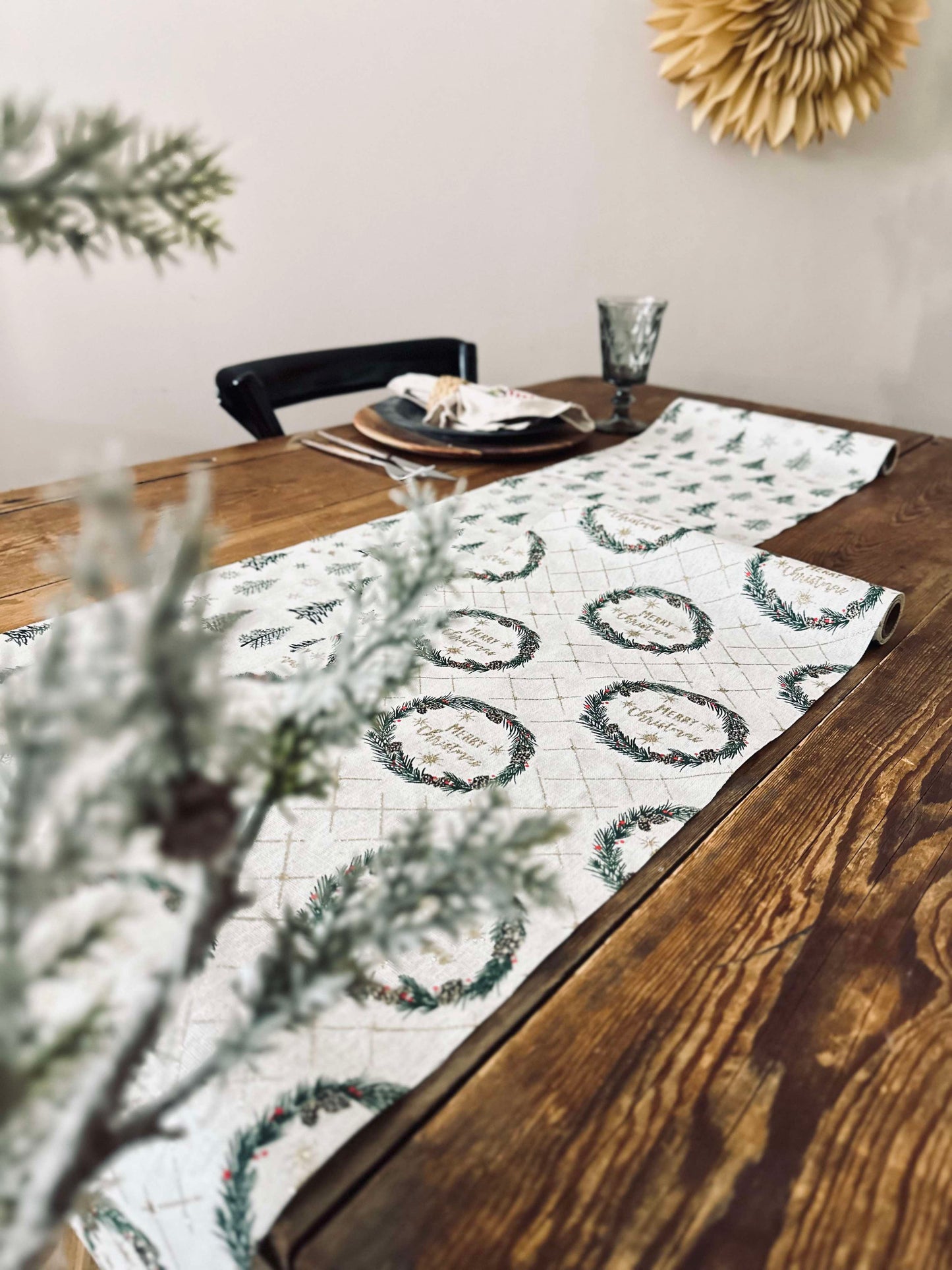 Bordløber med julekrans - 2 meter