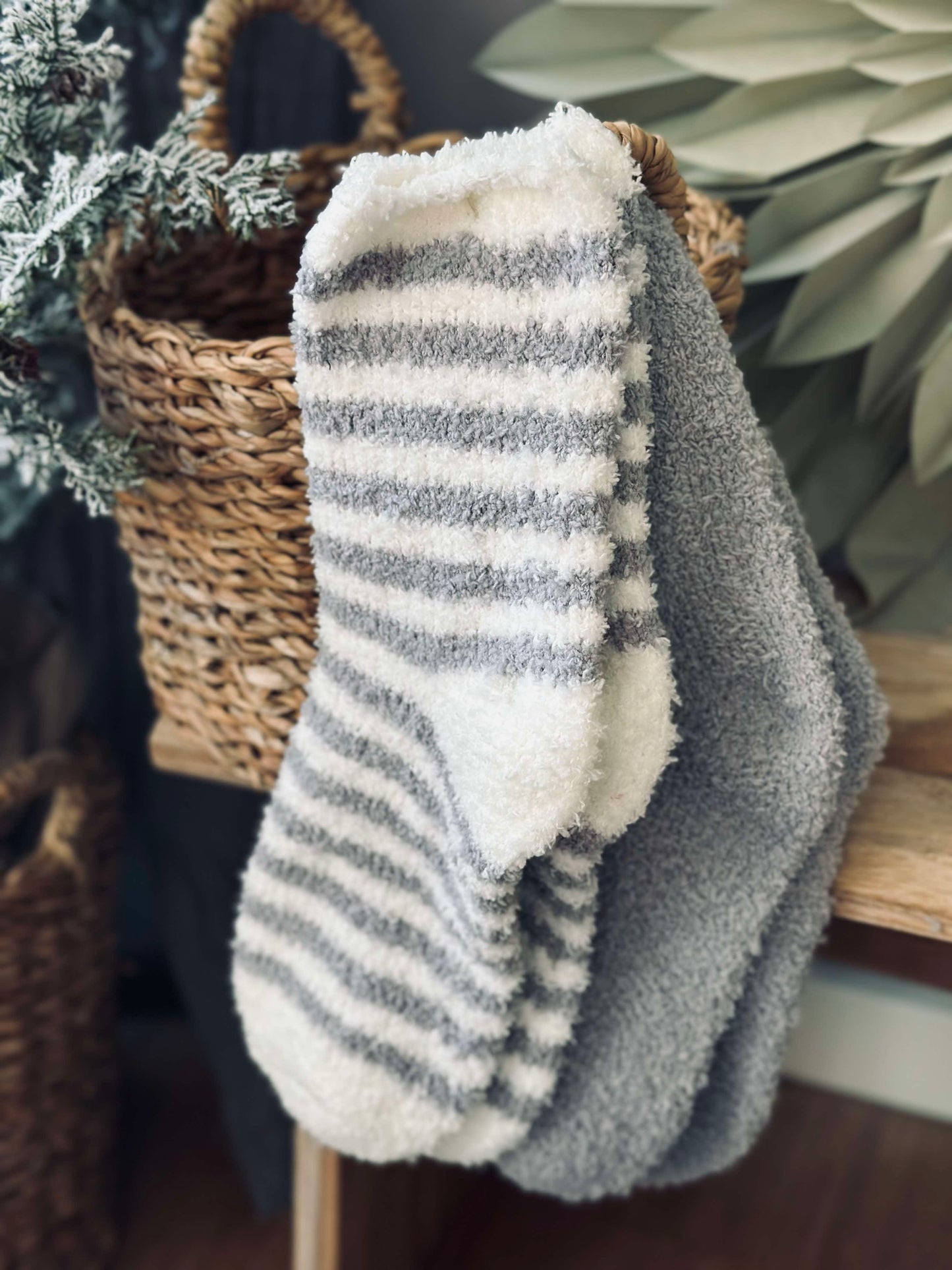 Strømper Fluffy grey stripes - Sæt med 2 par