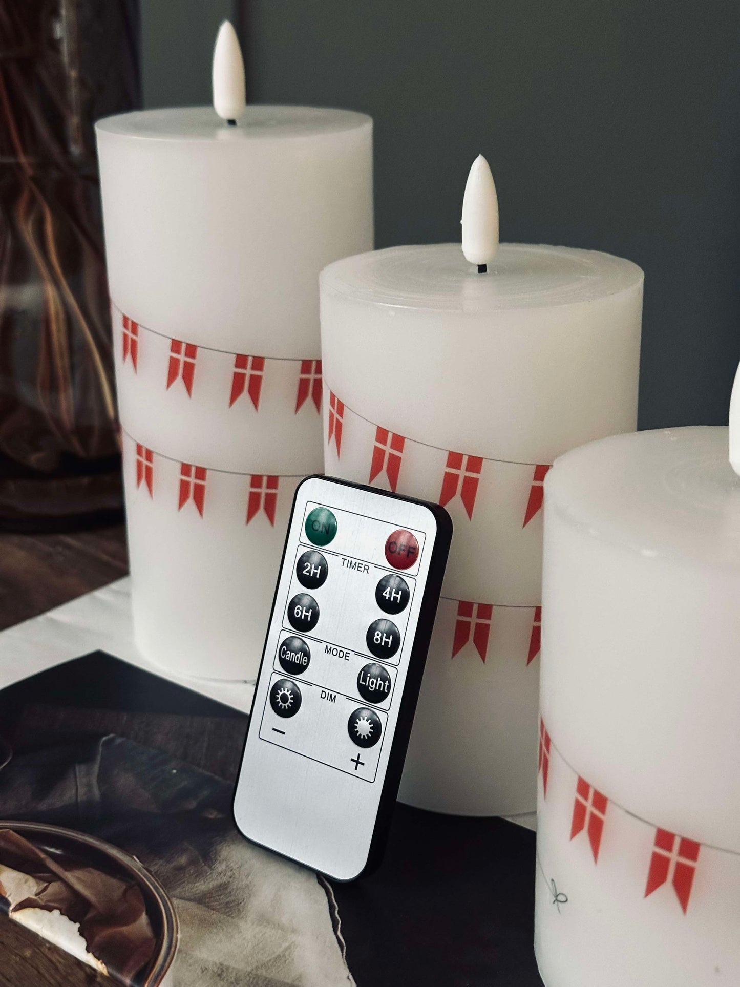 LED bloklys med flag – Sæt med 3 stk og fjernbetjening