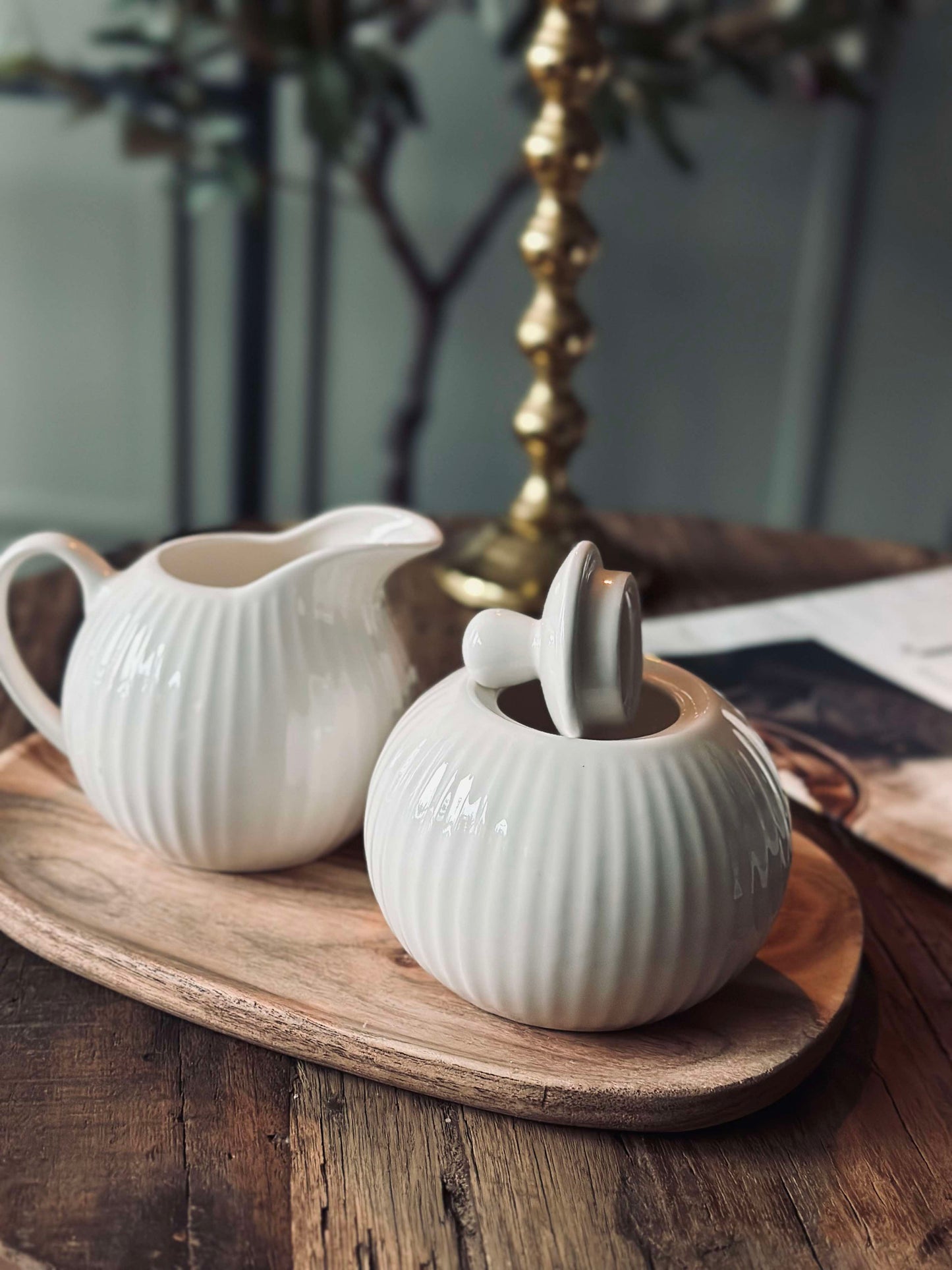 Sukkerskål Riflet - Porcelæn