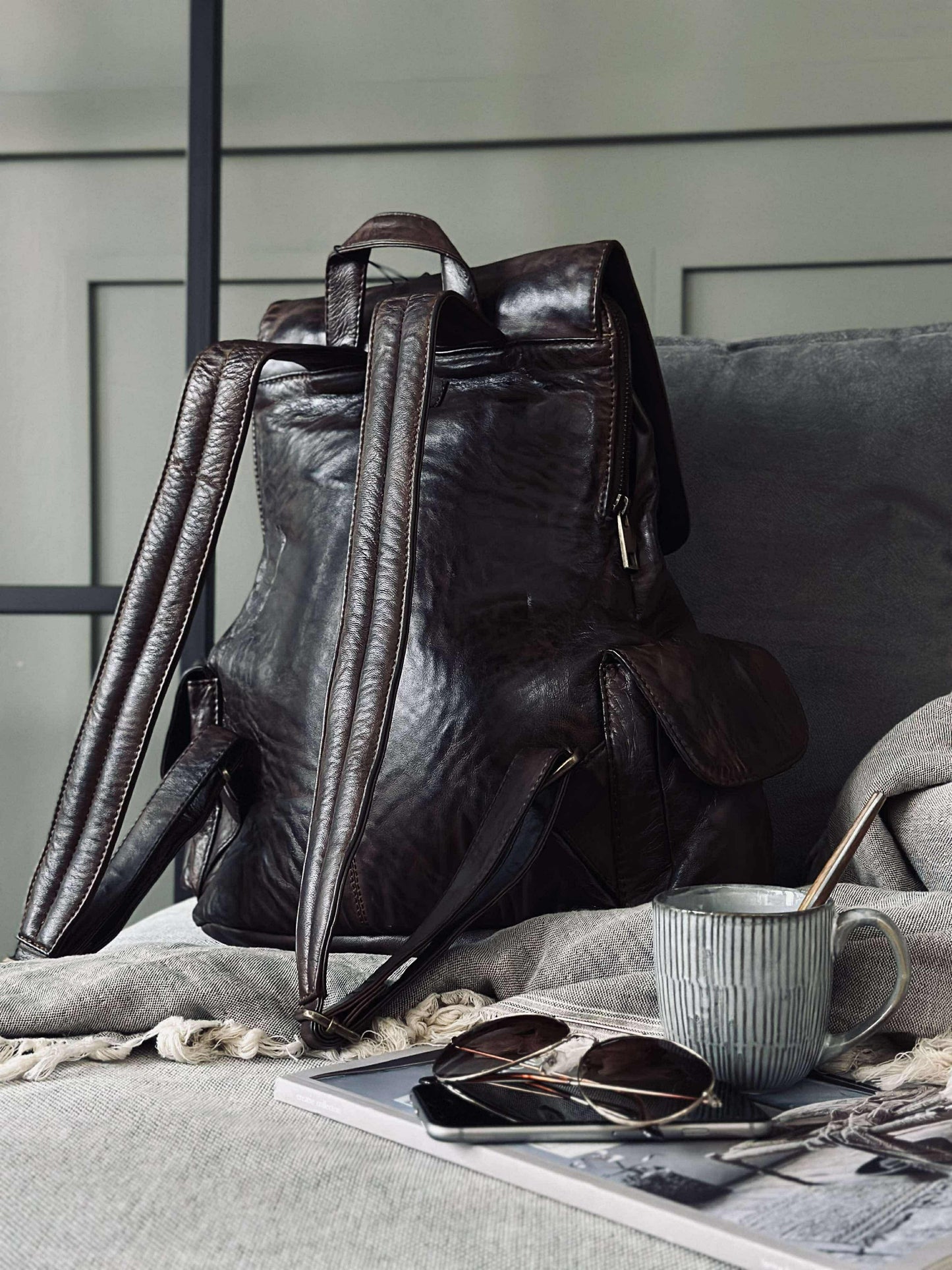 Rygsæk cool design – Blød lammeskind brown