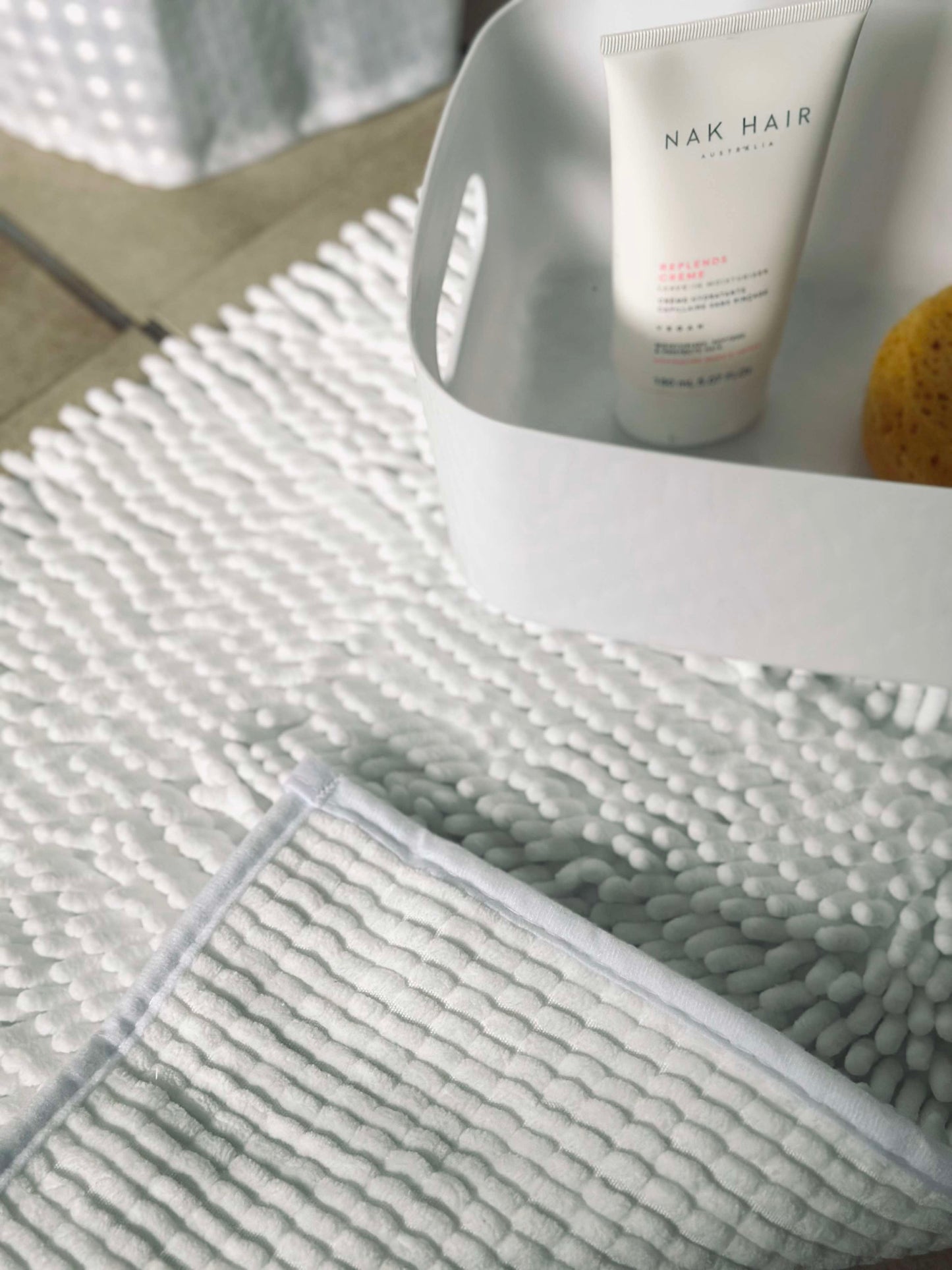 Badeværelsessæt: Badeforhæng & bademåtte / Hvid