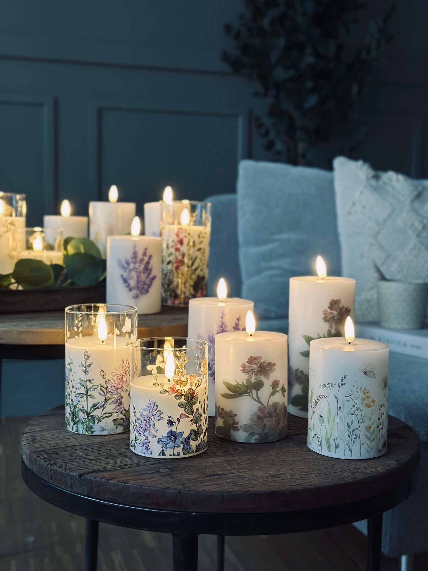 LED bloklys FLORA – Sæt med 3 stk og fjernbetjening