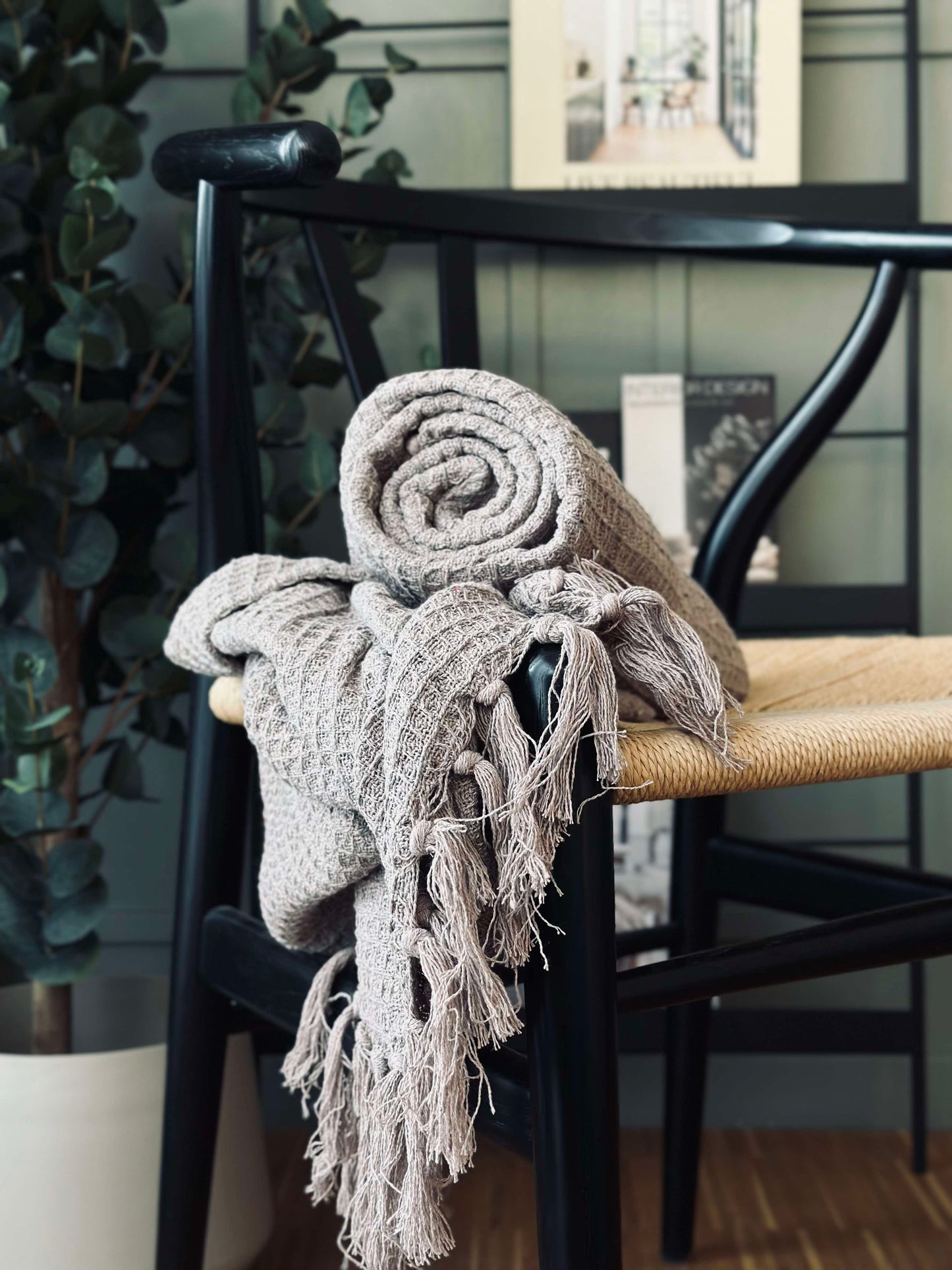 Plaid vaflet bomuld - Taupe