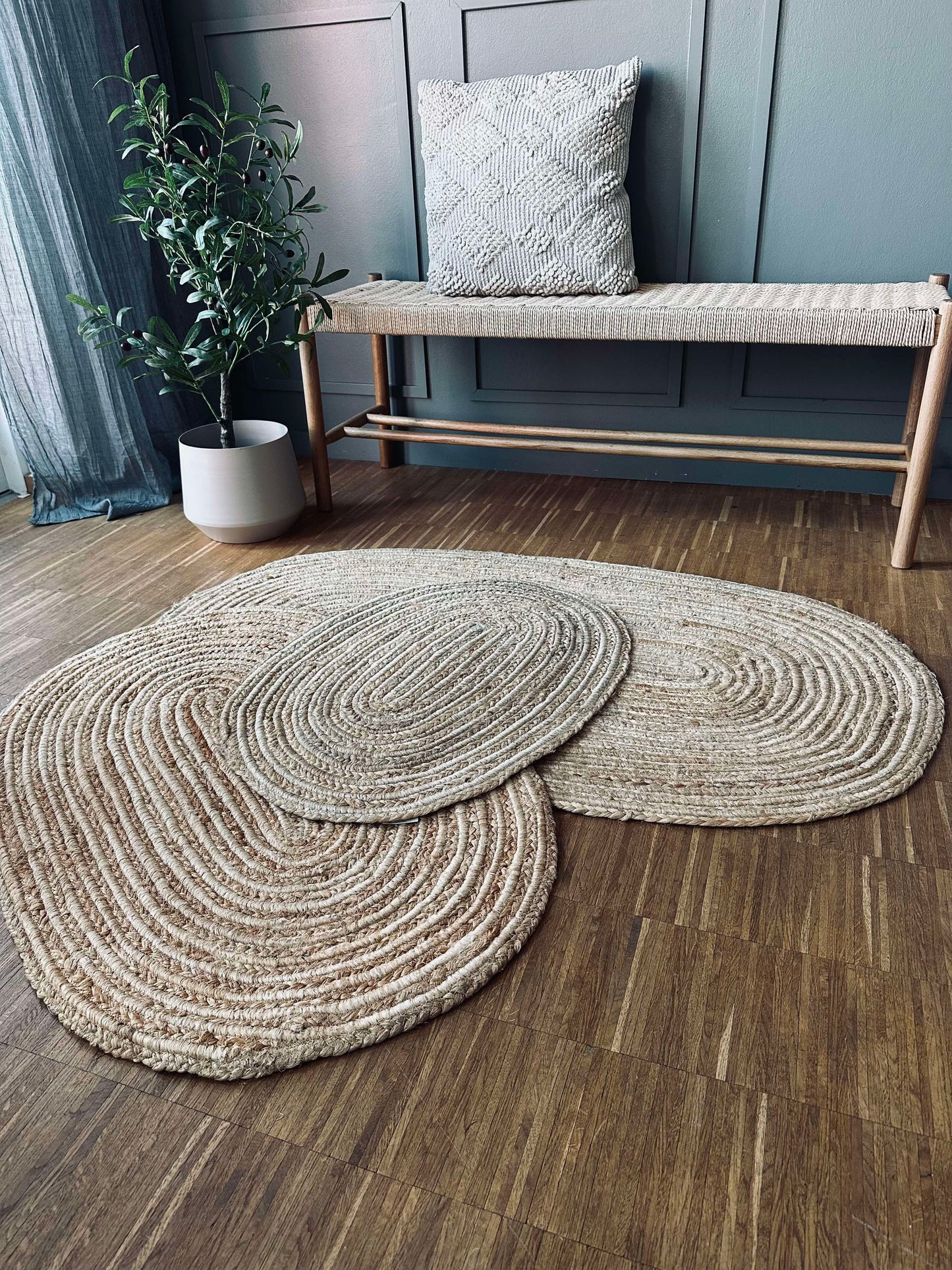 Jutetæppe i flet - Oval