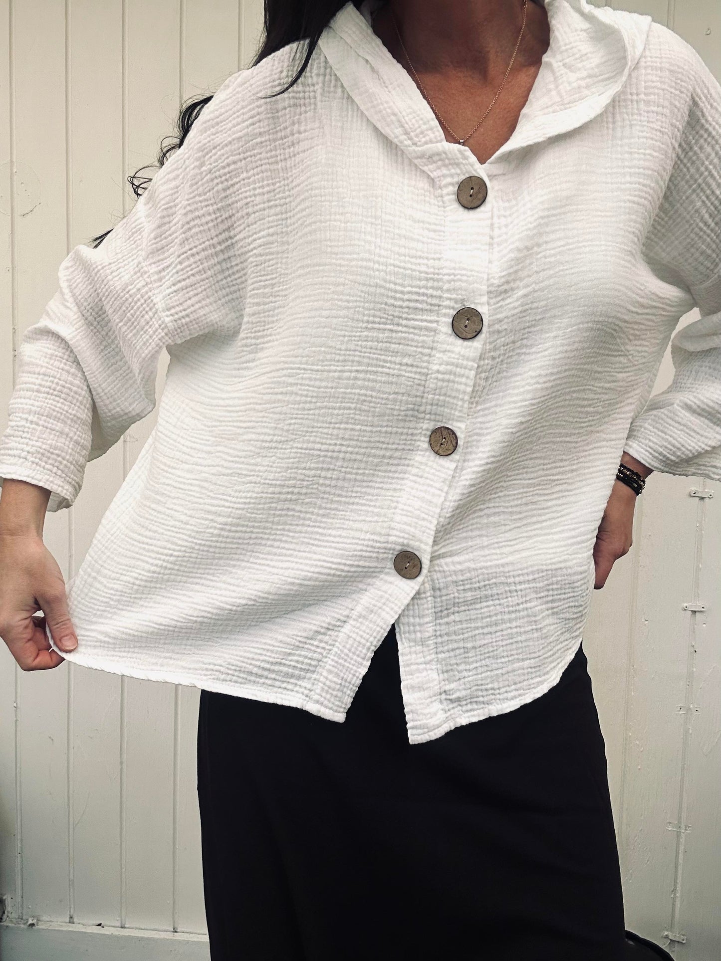 Cardigan i let vaflet bomuld - White