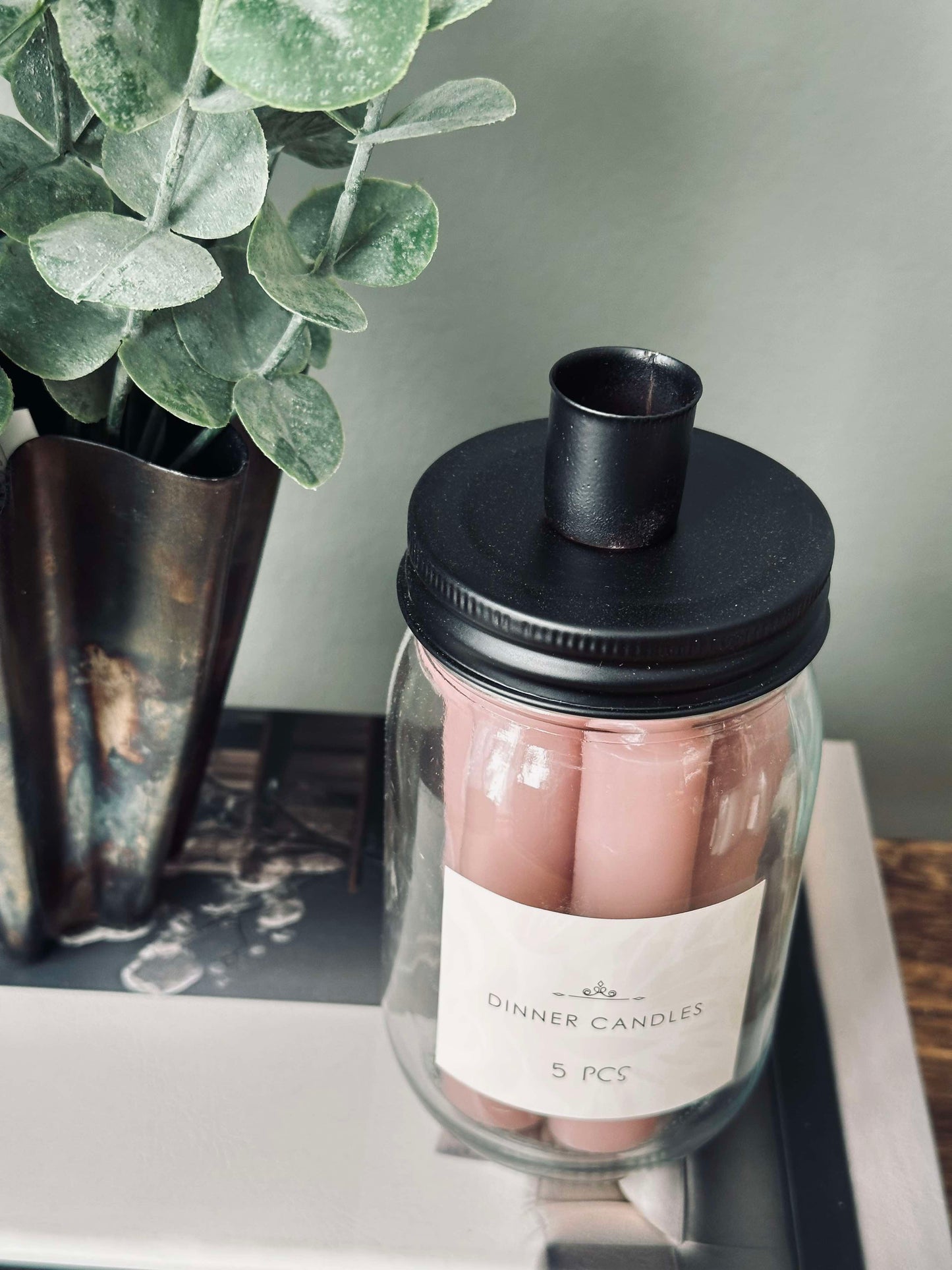 Sterinlys med lysestage - Rosa