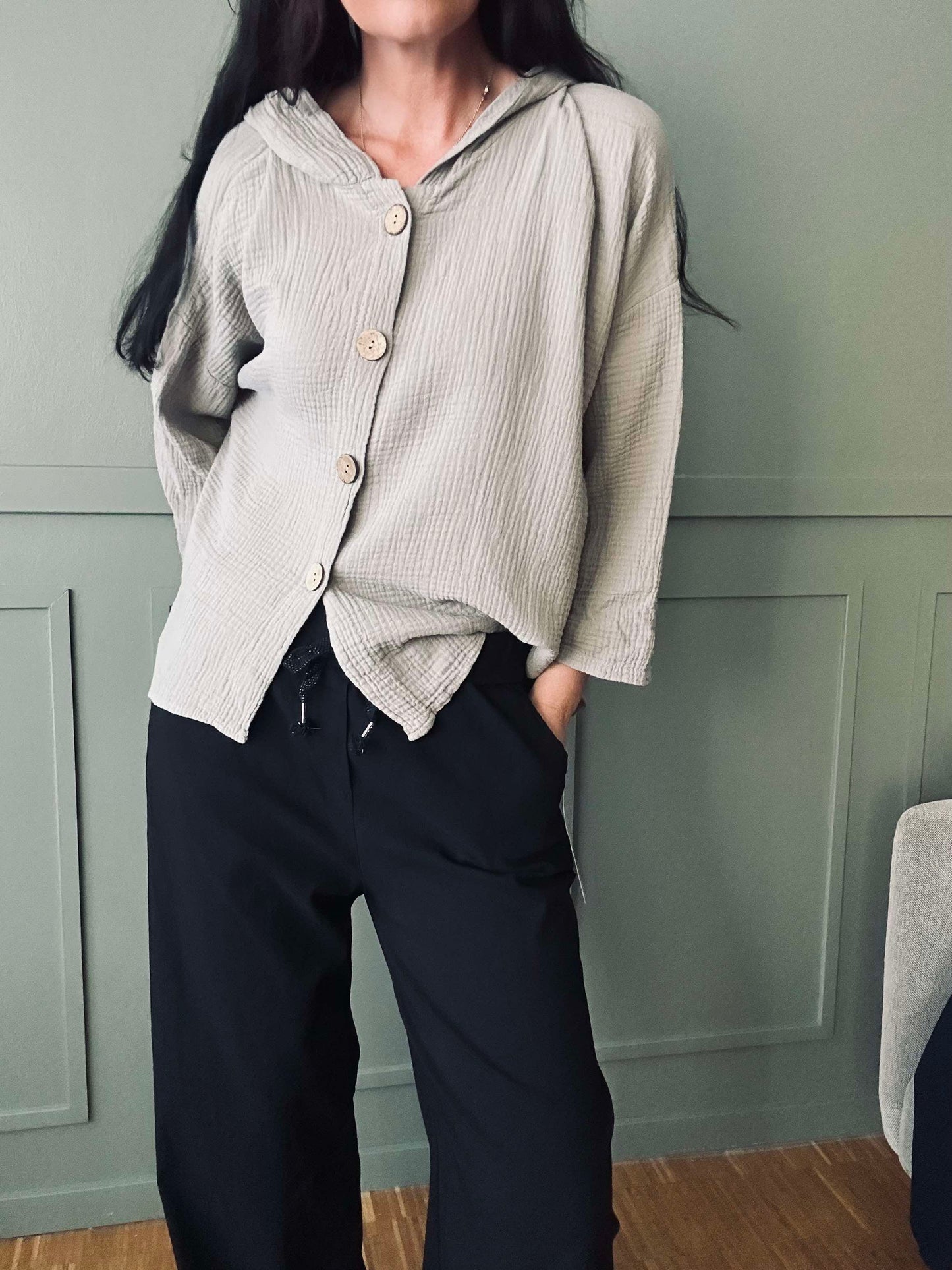 Cardigan i let vaflet bomuld - Beige