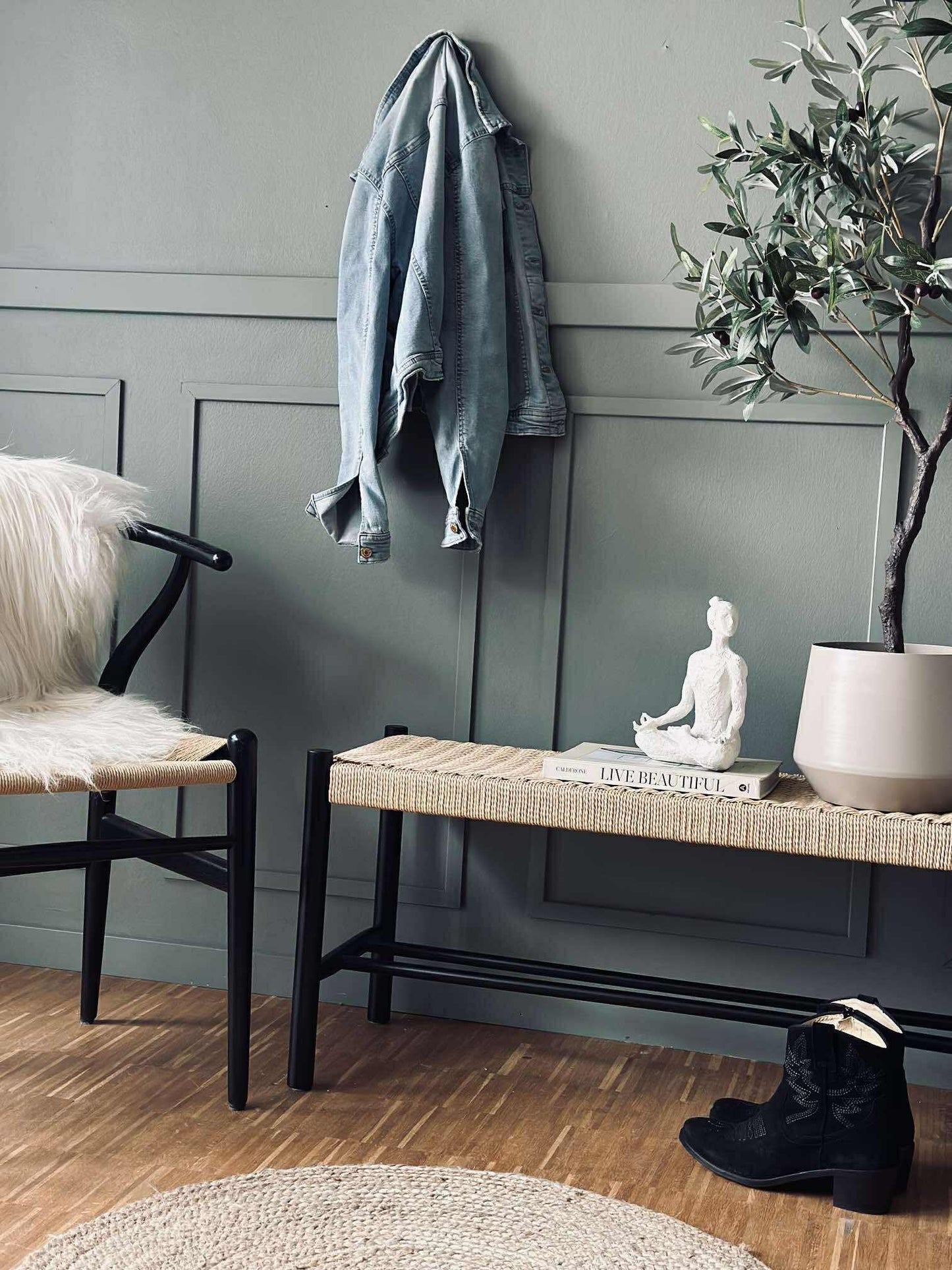 Bænk bøg Sort / natur - 120 cm