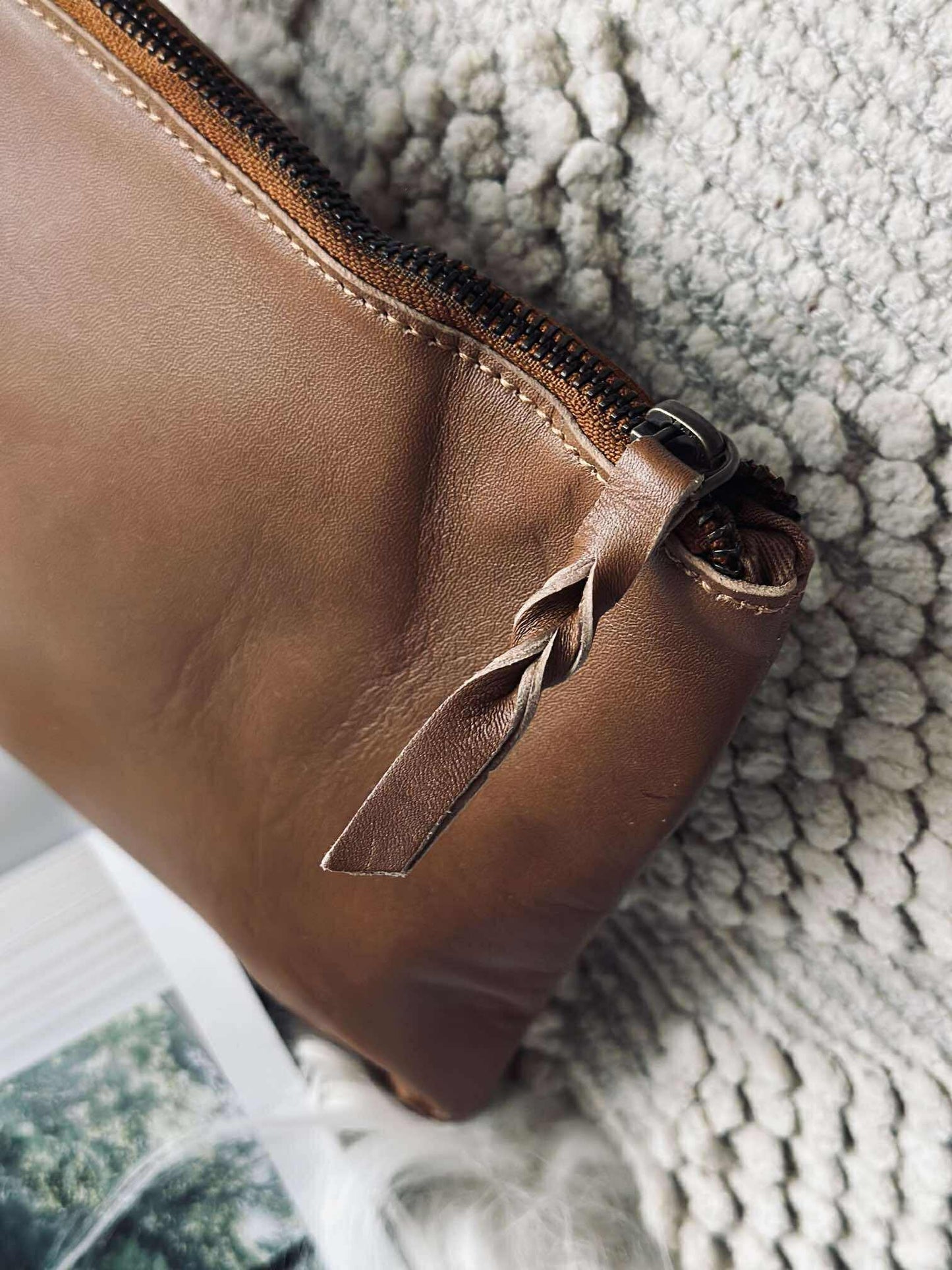 Kosmetikpung / Clutch - Cognac leather