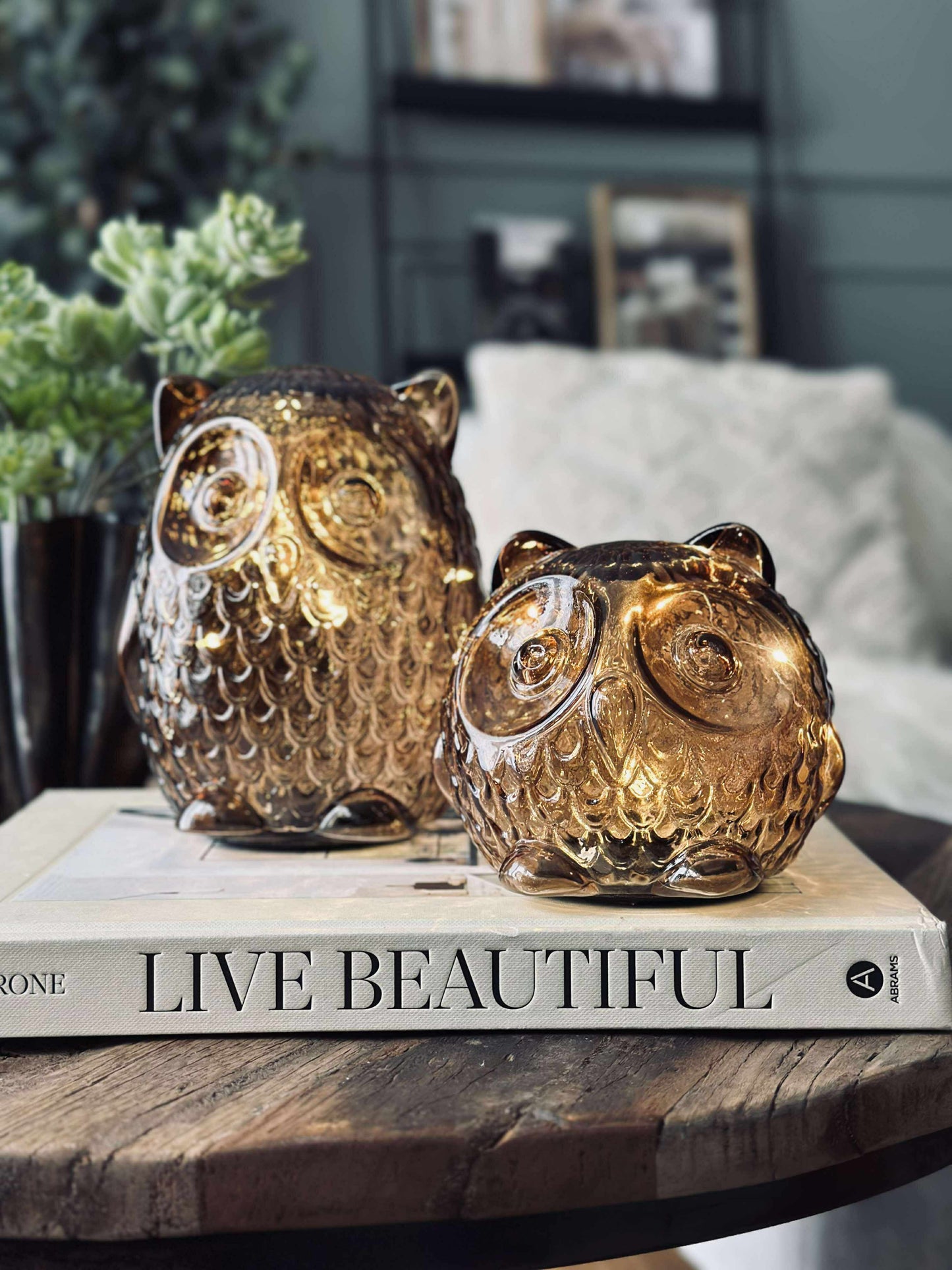 Ugle med led lys og timer - Small