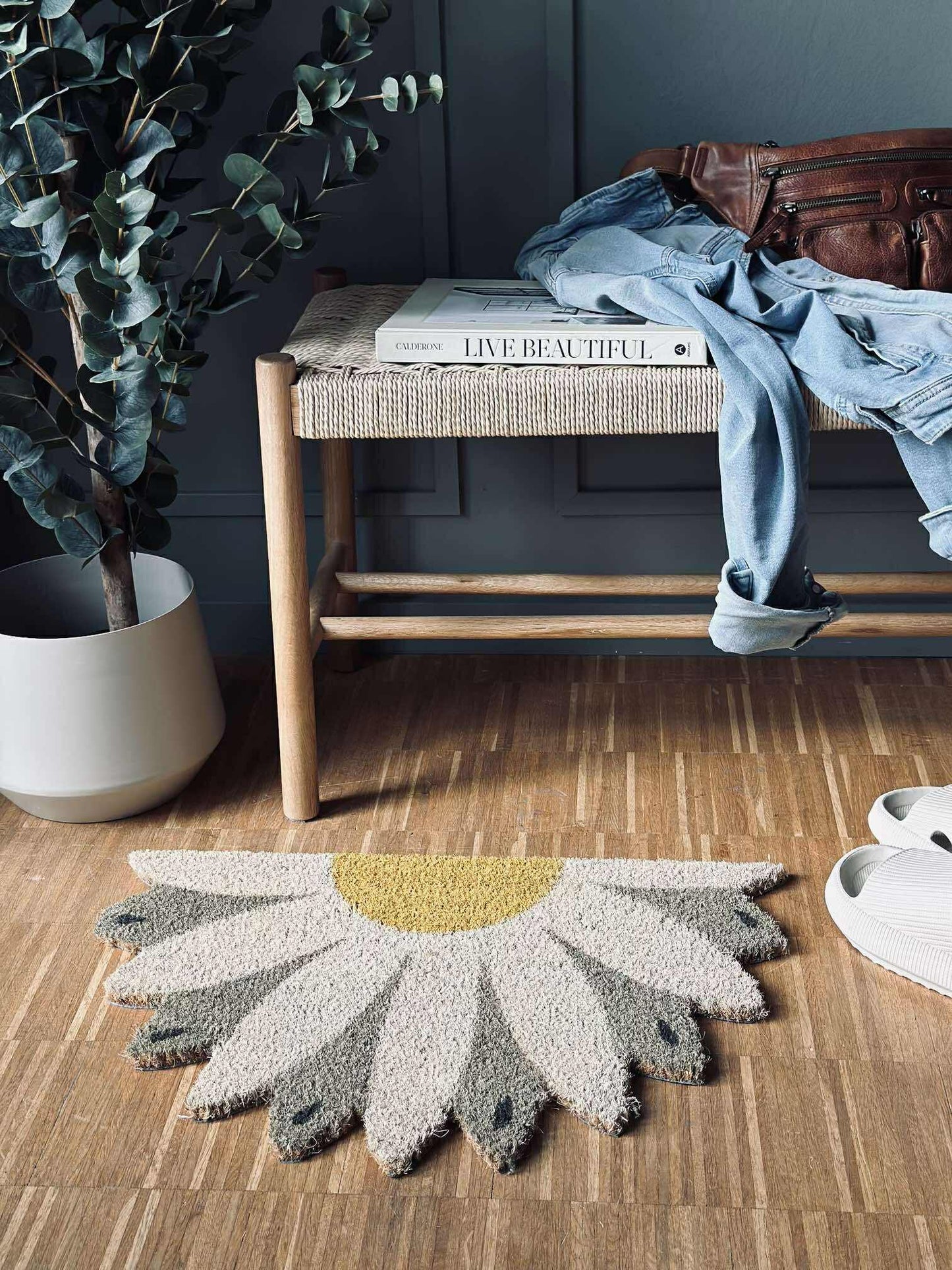 Dørmåtte Blomst beige