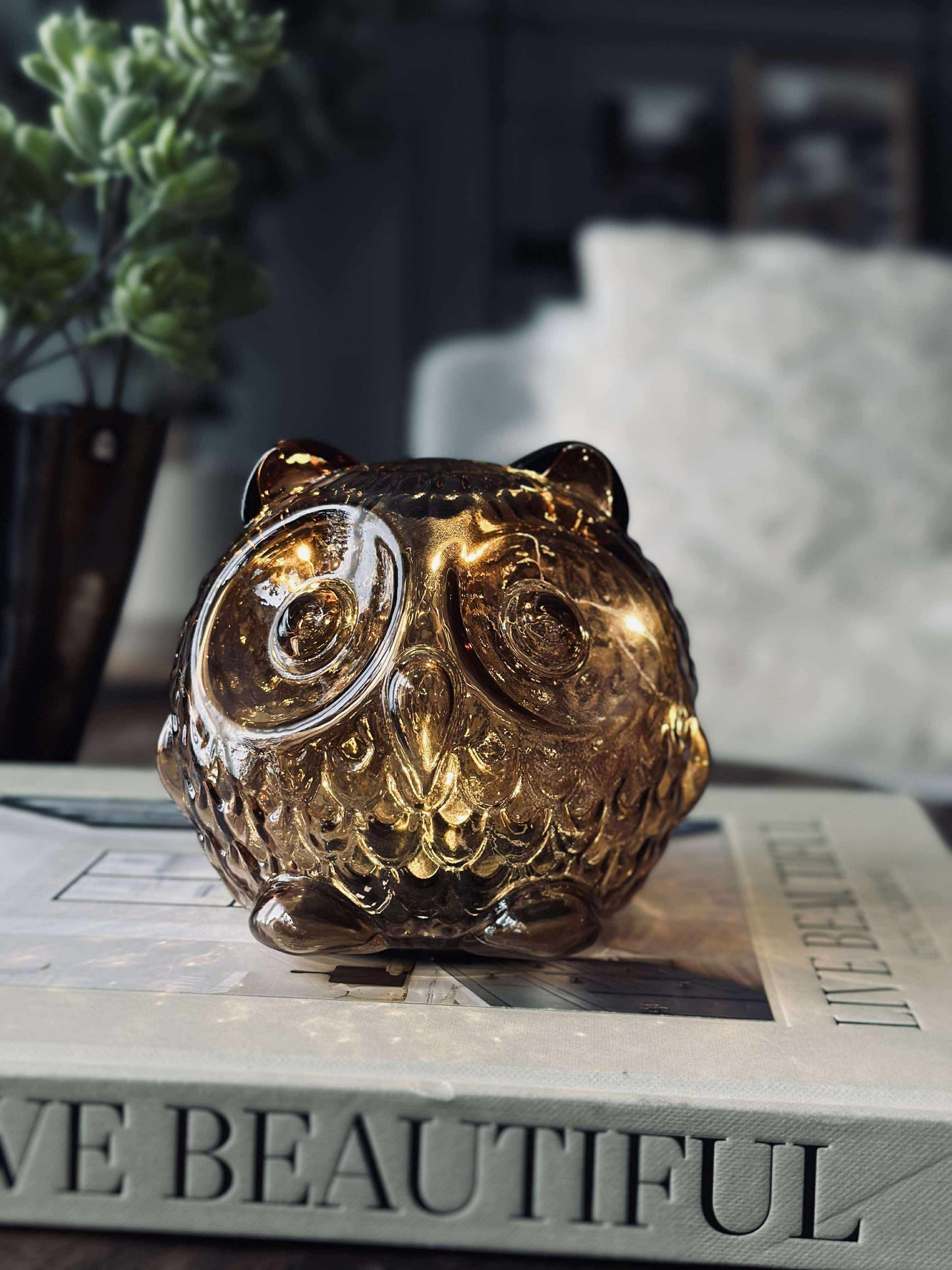 Ugle med led lys og timer - Small