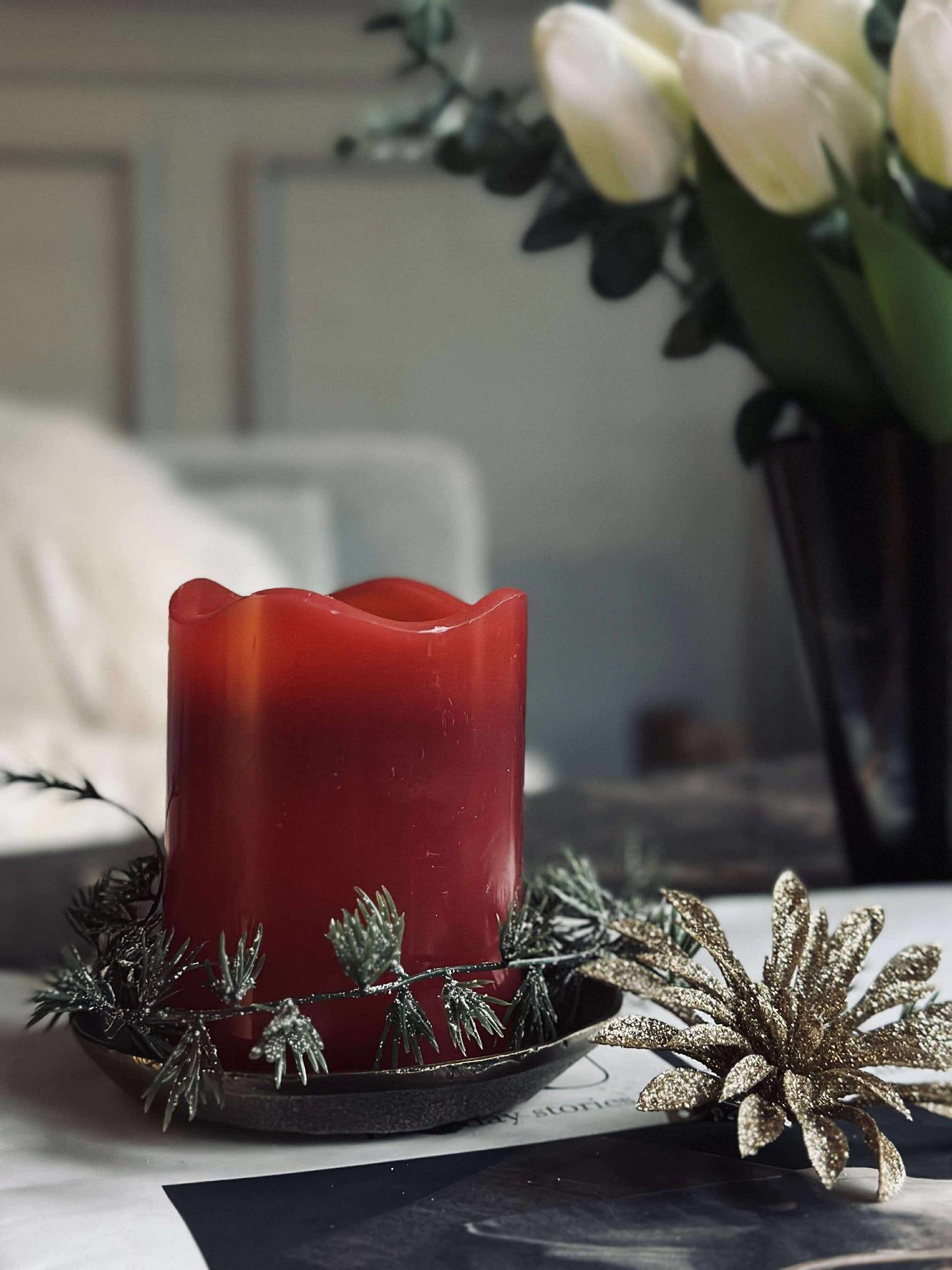 LED Bloklys Rød med timer - 7x9 cm