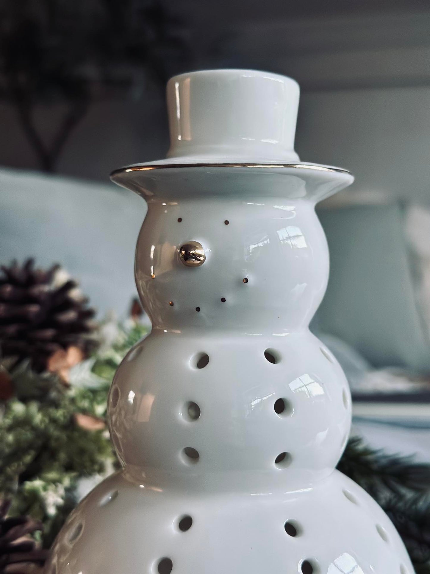 Snemand med led lys - Porcelæn