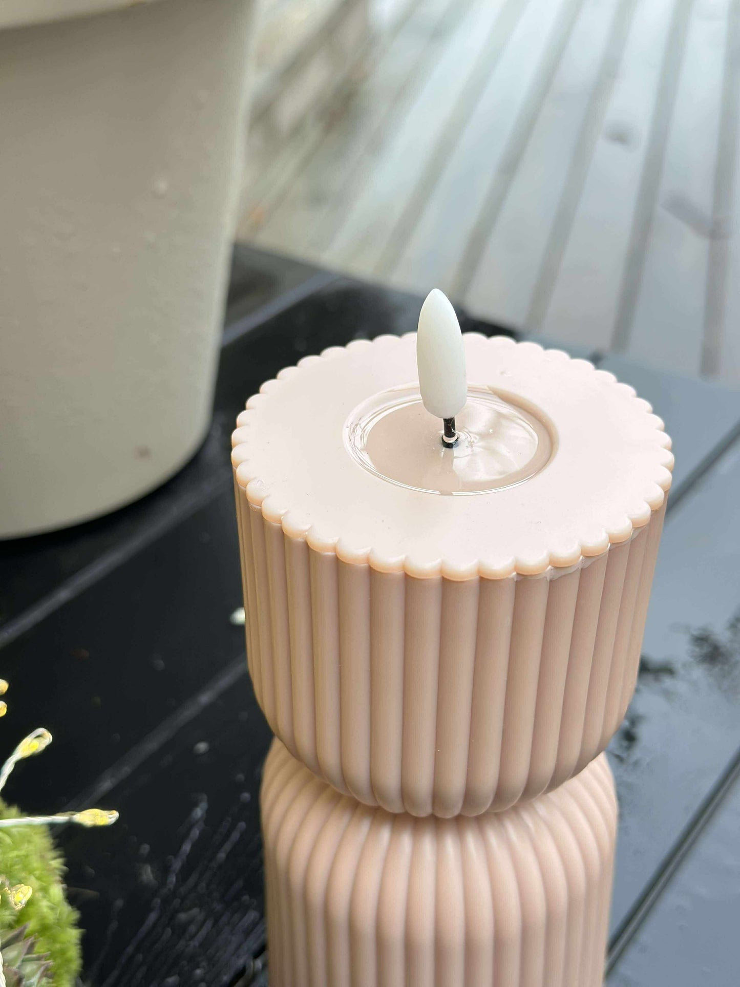 LED Bloklys Rosa/Beige timeglas - Udendørs