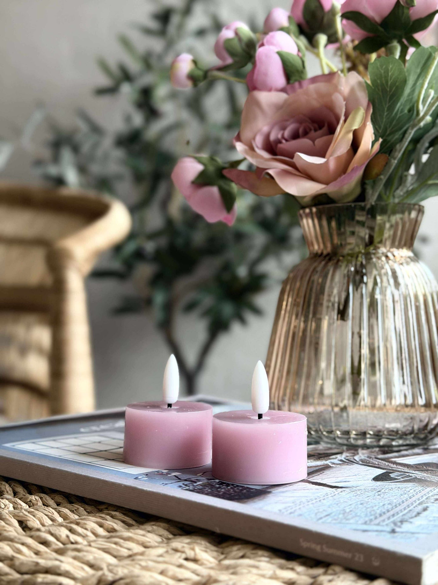 LED Fyrfadslys 2 stk - Rosa voks