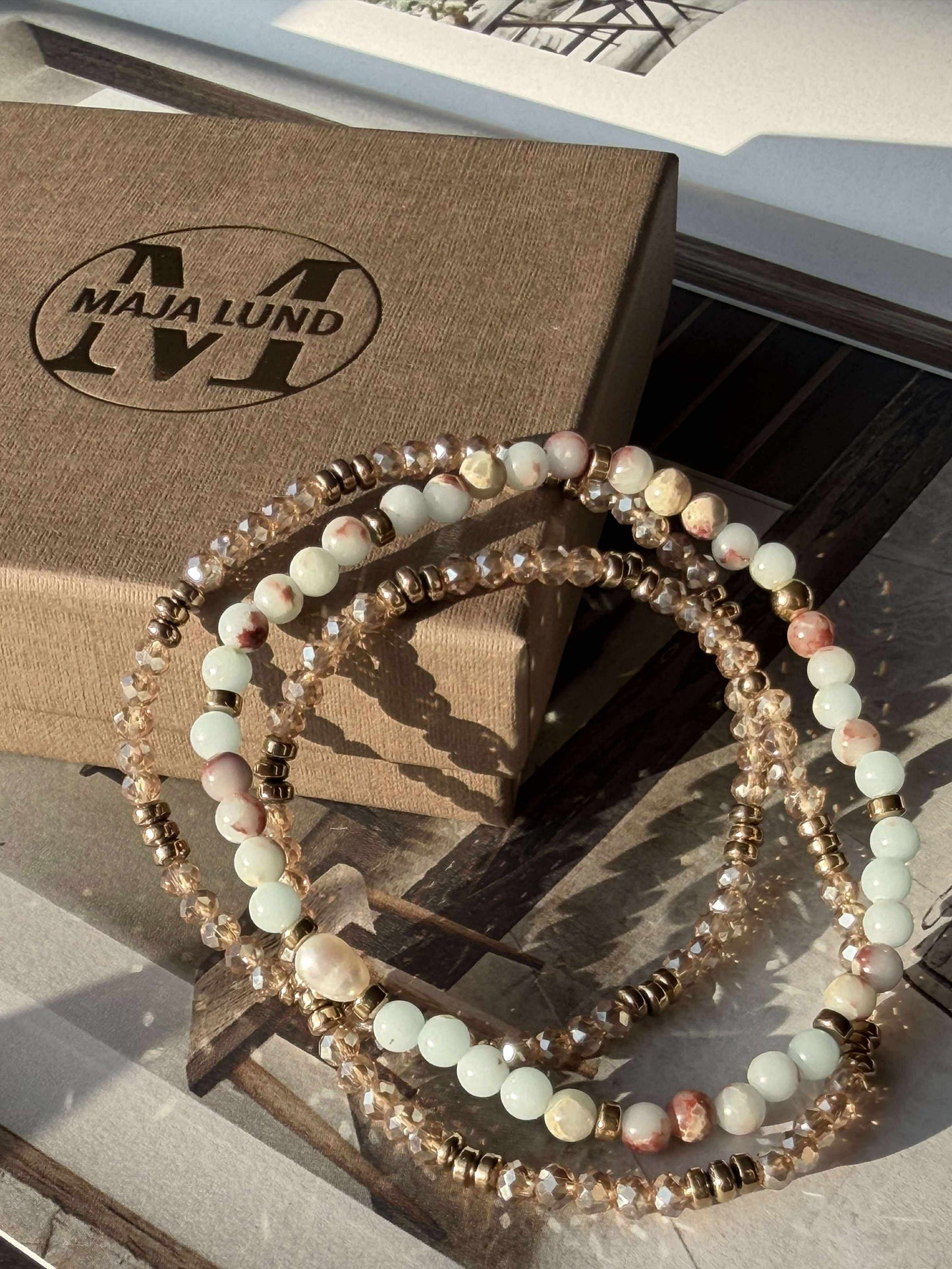Armbånd Leah Sea Breeze/Natur – Sæt med 3 stk