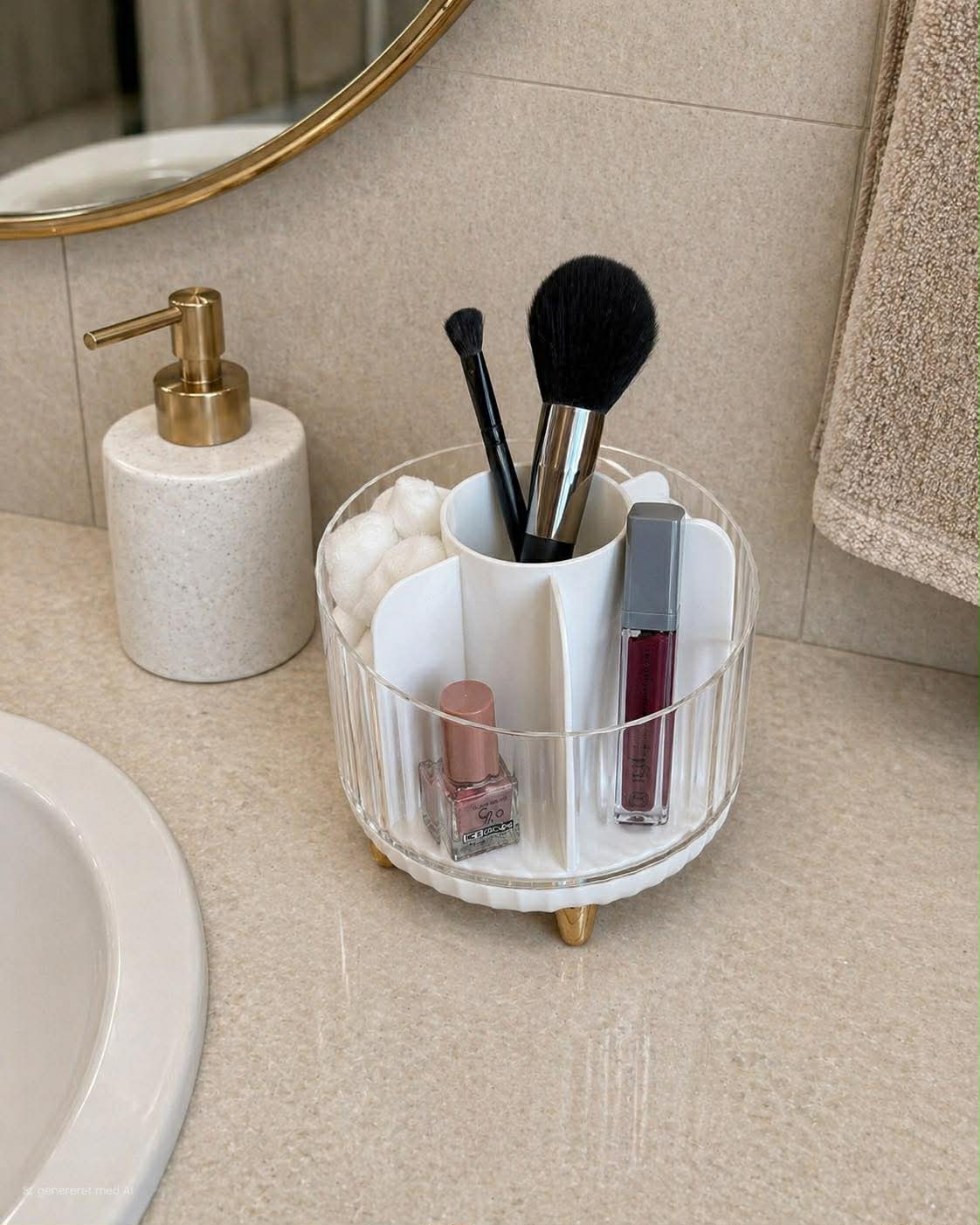 Makeup organiser - Hvid med guld
