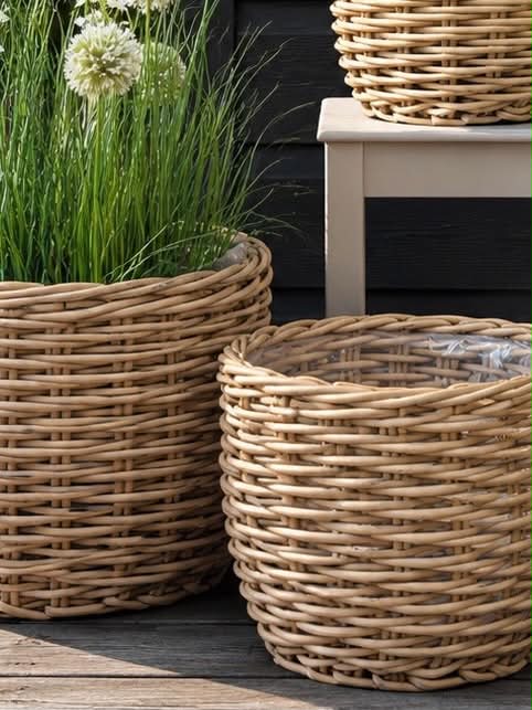 Plantekurve RATTAN natur – Sæt med 3 størrelser
