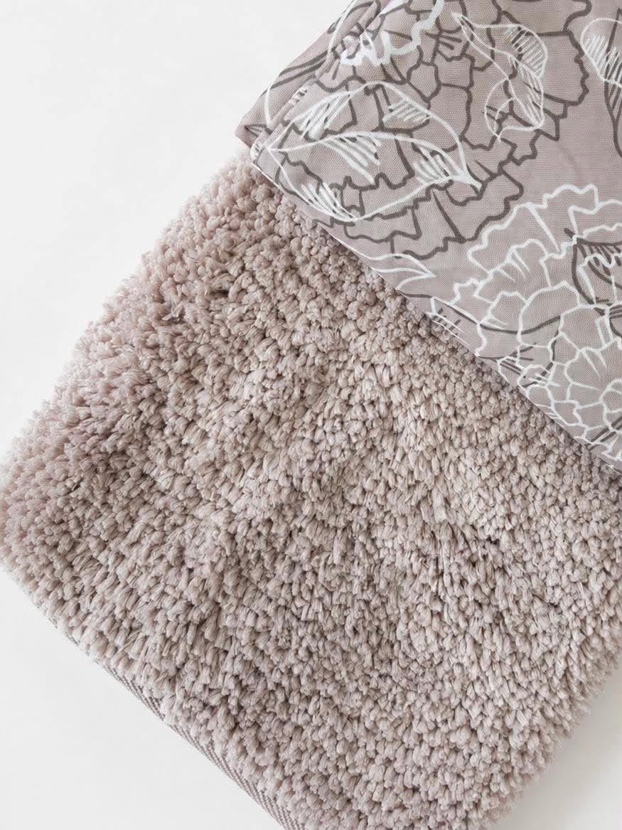 Badeværelsessæt: Badeforhæng & bademåtte / Beige