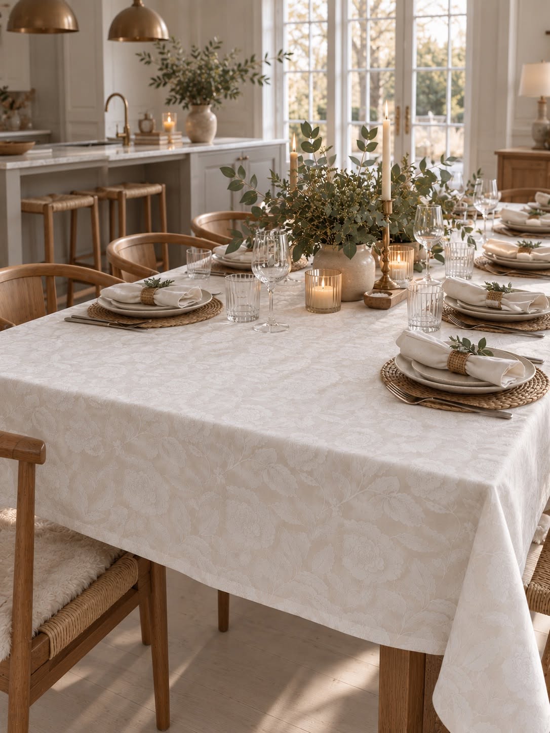 Dug JACQUARD flower - Hvid