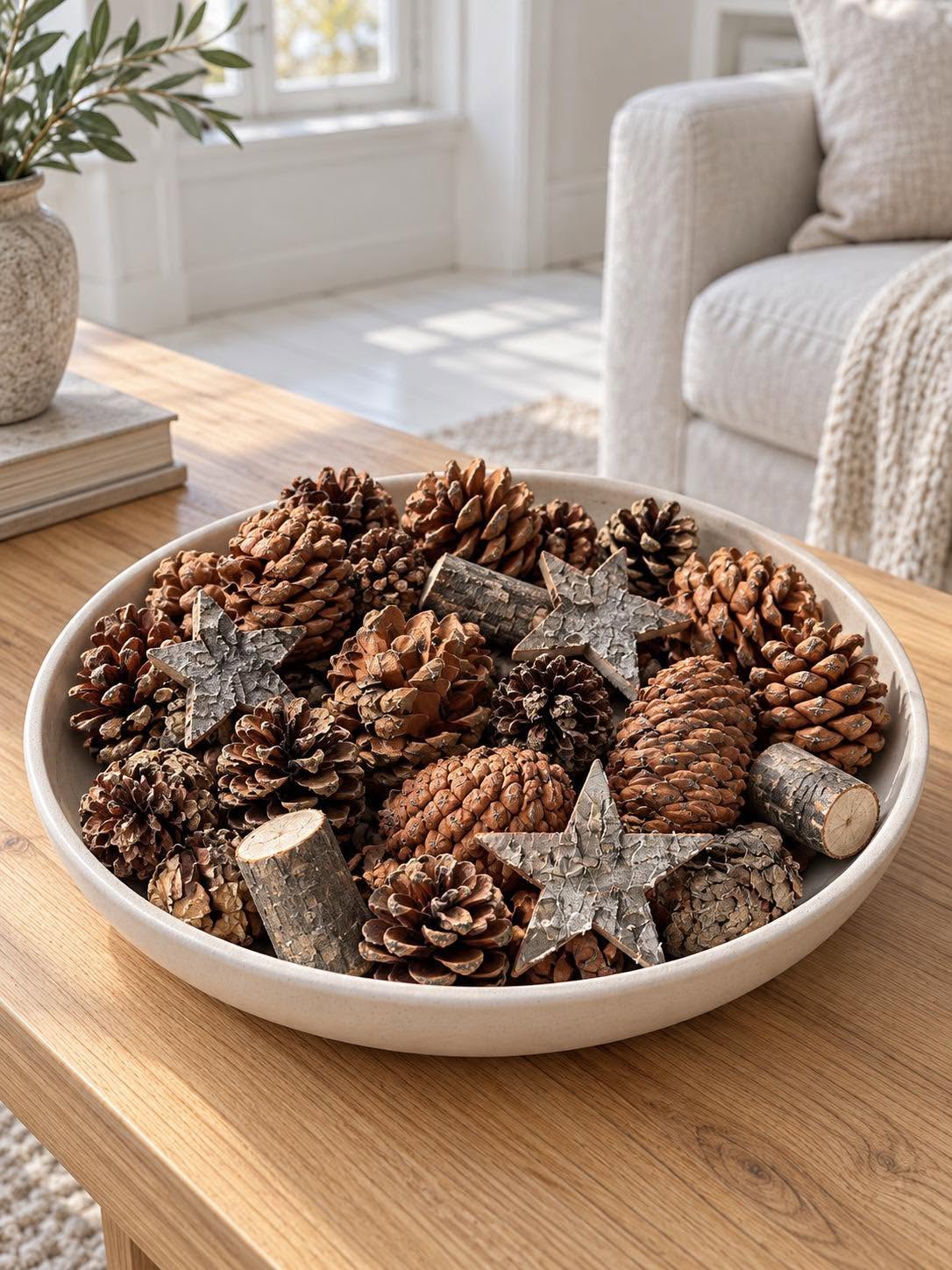 Deko blanding med kogler, bark og stjerner - 300 gram
