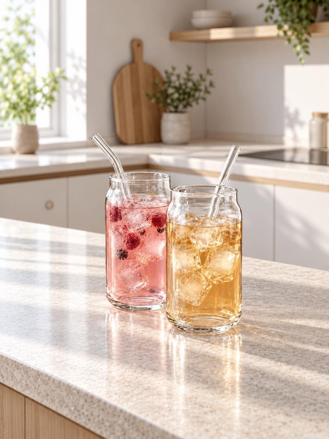 Sæt med 2 drikkeglas med sugerør