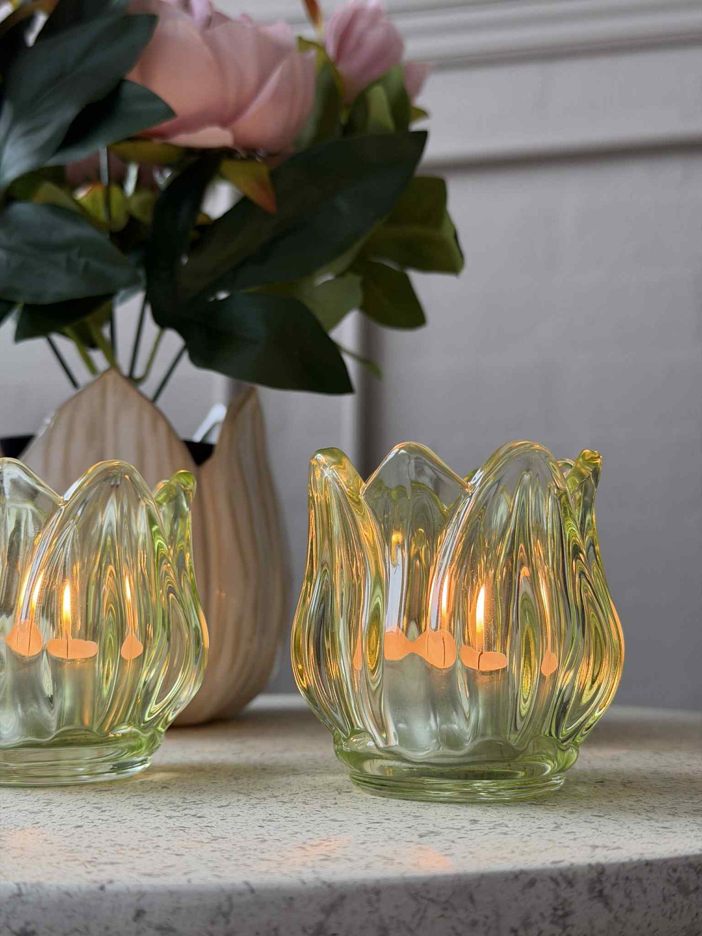 Lysestager Tulipan 3stk. - Grøn