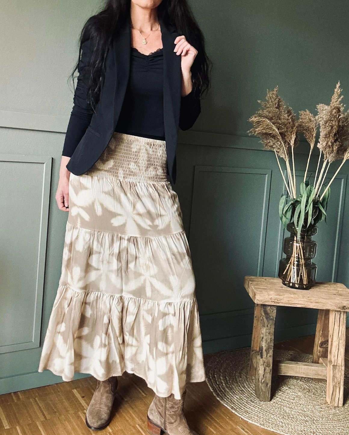 Nederdel Boho Leaf beige