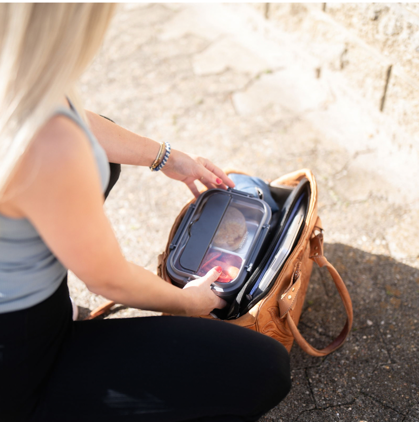 Madkasse med 2 rum grå + beige