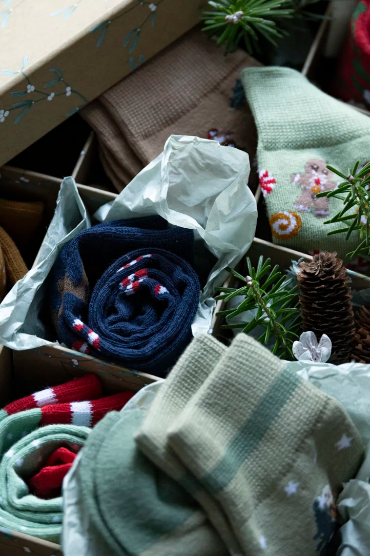 Strømper Julemotiv Blå - Str 42-46