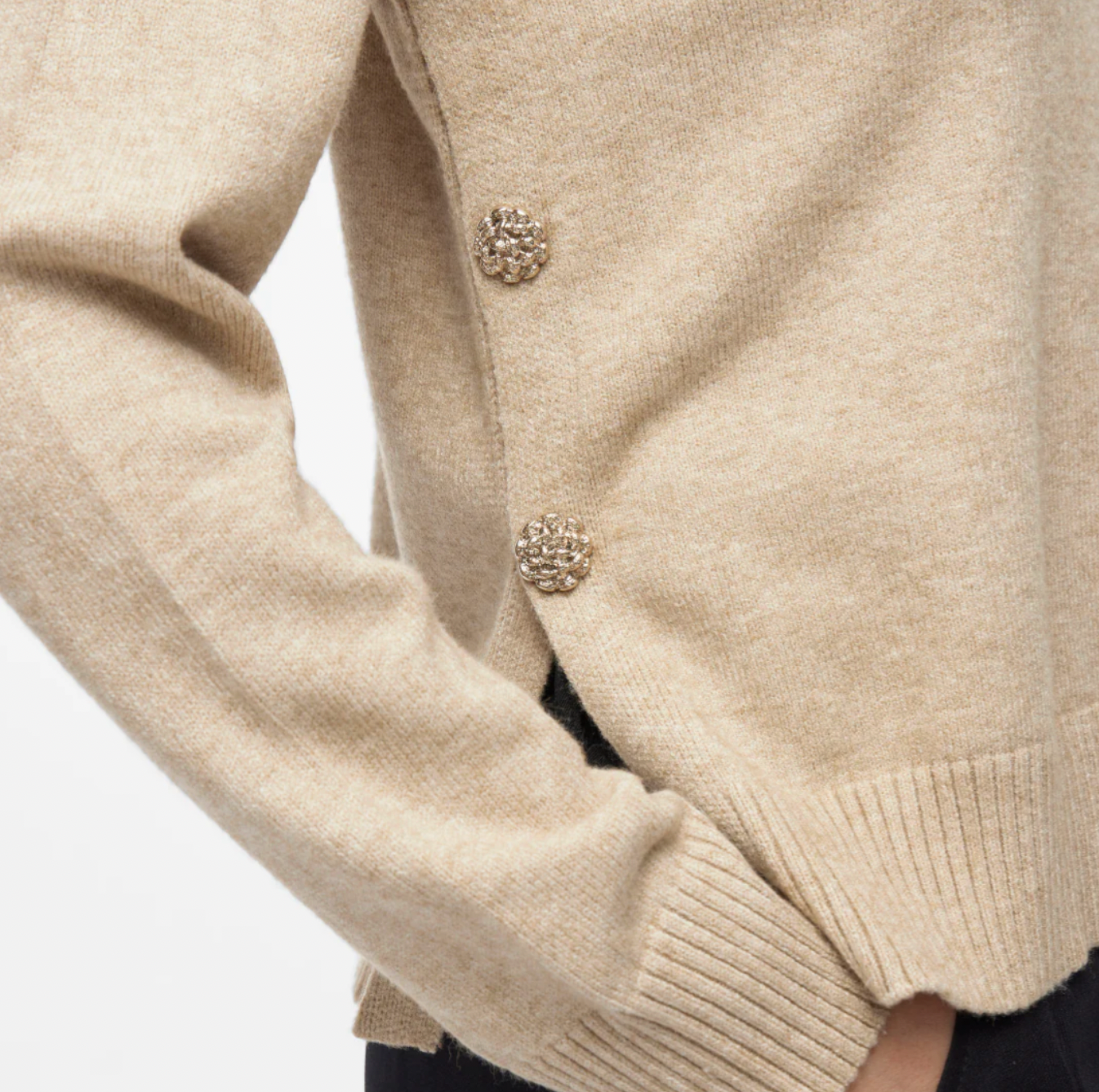 Bluse med smukke knapper - Beige