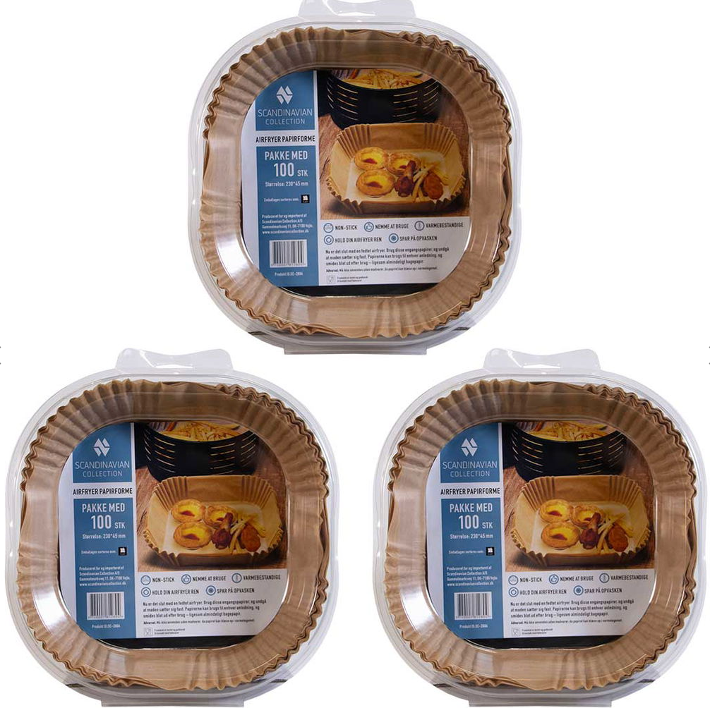 Airfryer papirforme - Firkantet - 3 x 100 Stk.