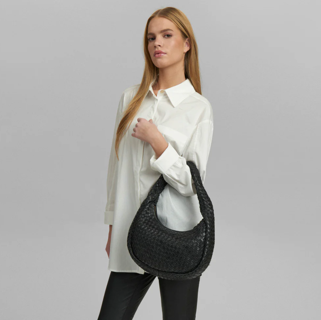 Elegant håndflettet skuldertaske - Black