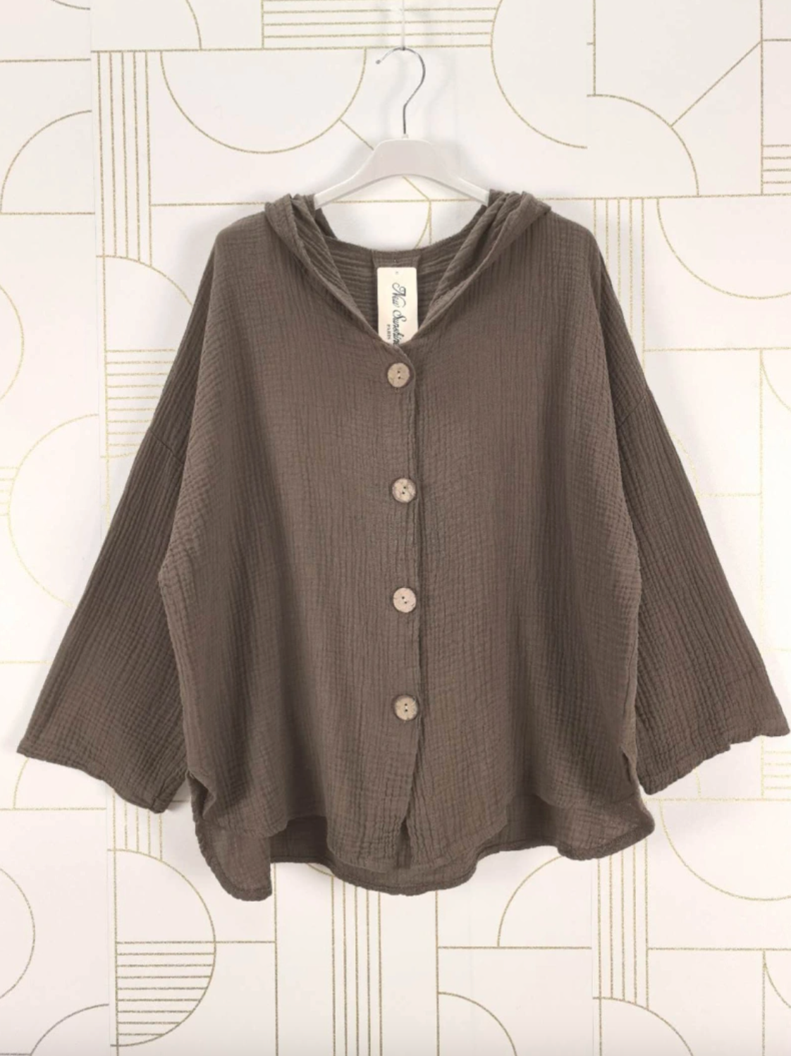 Cardigan i let vaflet bomuld - Brown