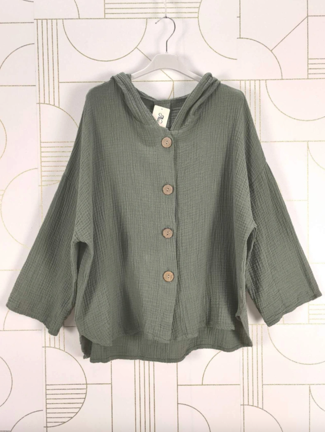 Cardigan i let vaflet bomuld - Kaki