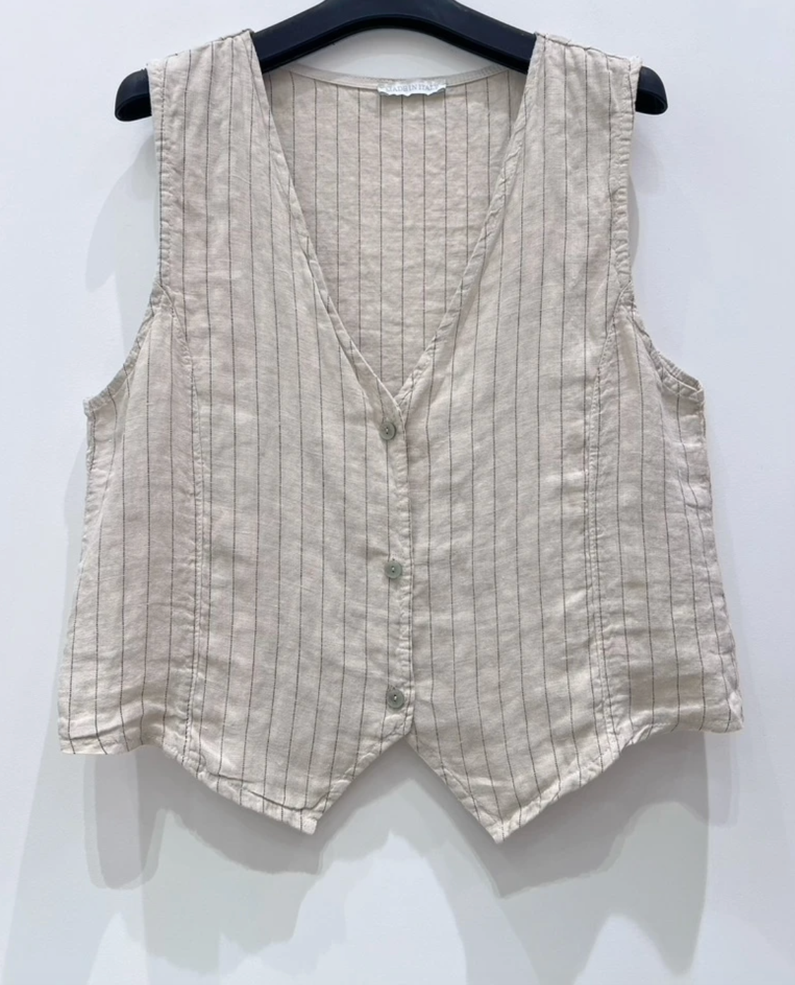 Vest beige strib - Hør