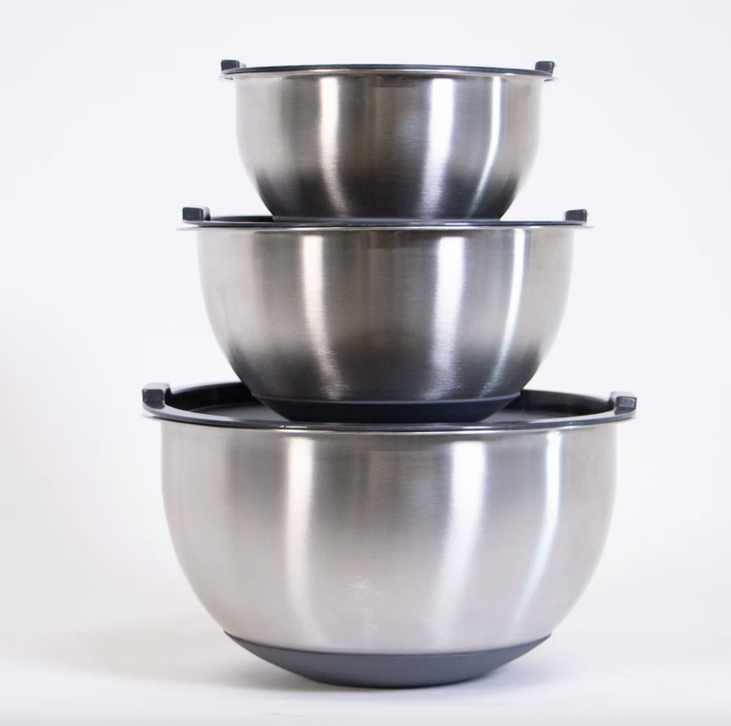 Røreskål med silikonebund og låg , Sæt med 3 stk