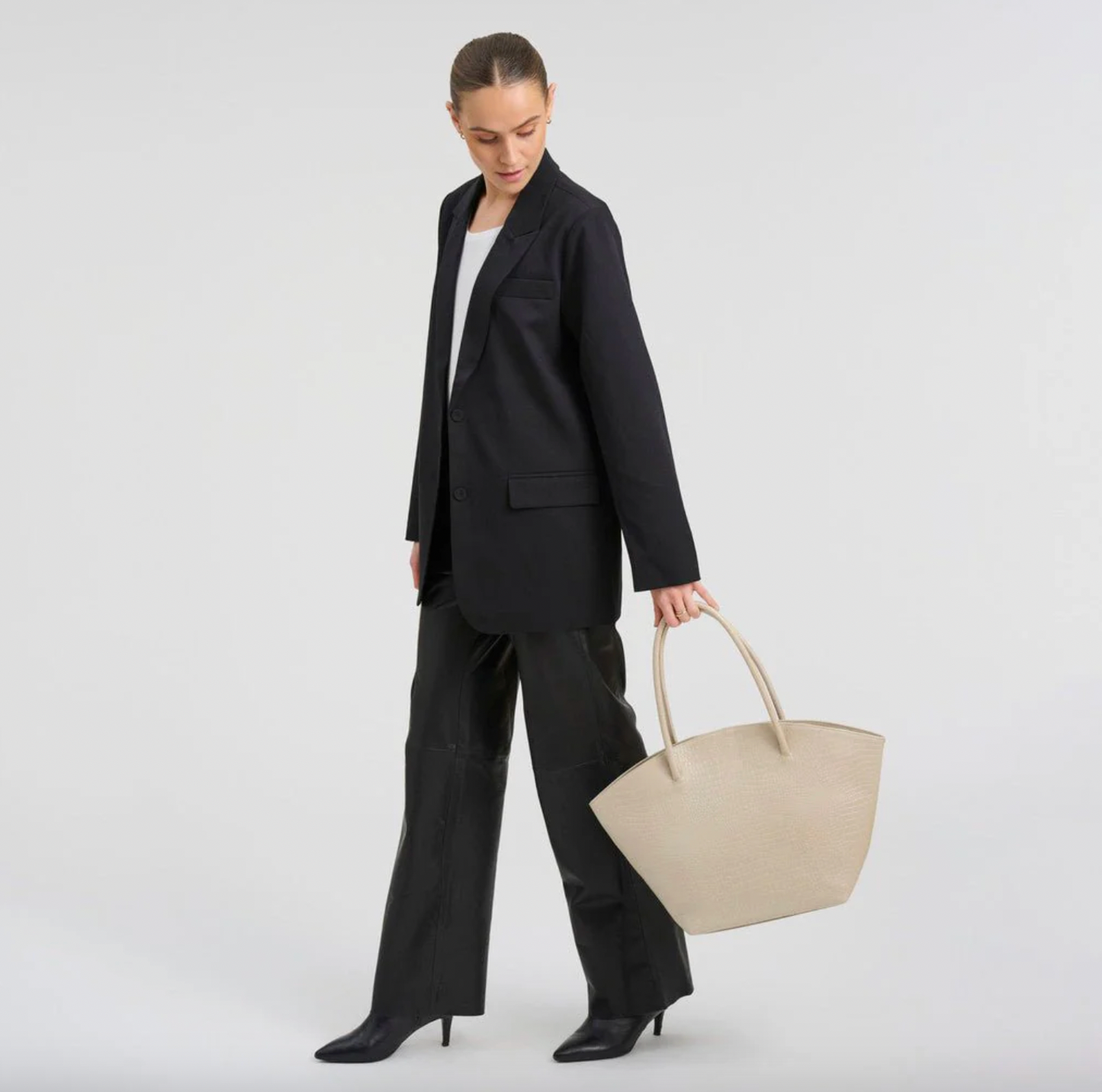 Shopper croco i skind - Sand