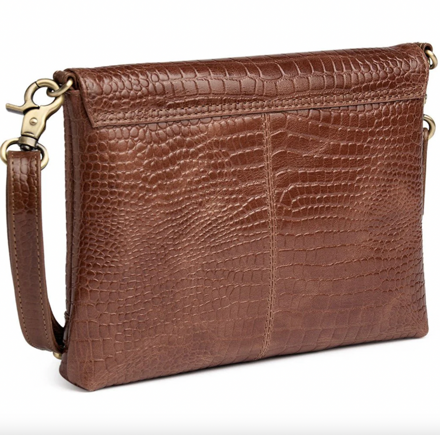 Clutch croco i skind - Cognac
