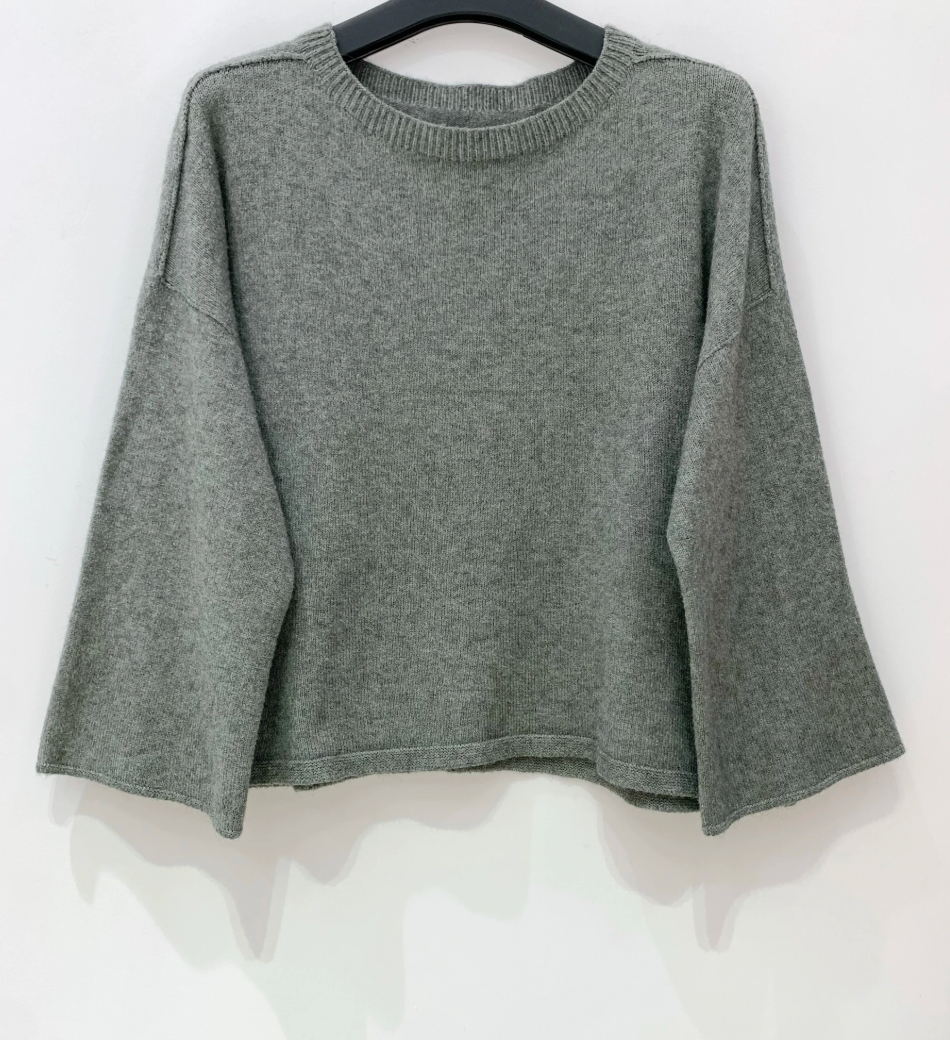 Sweater med 3/4 ærmer - Kaki